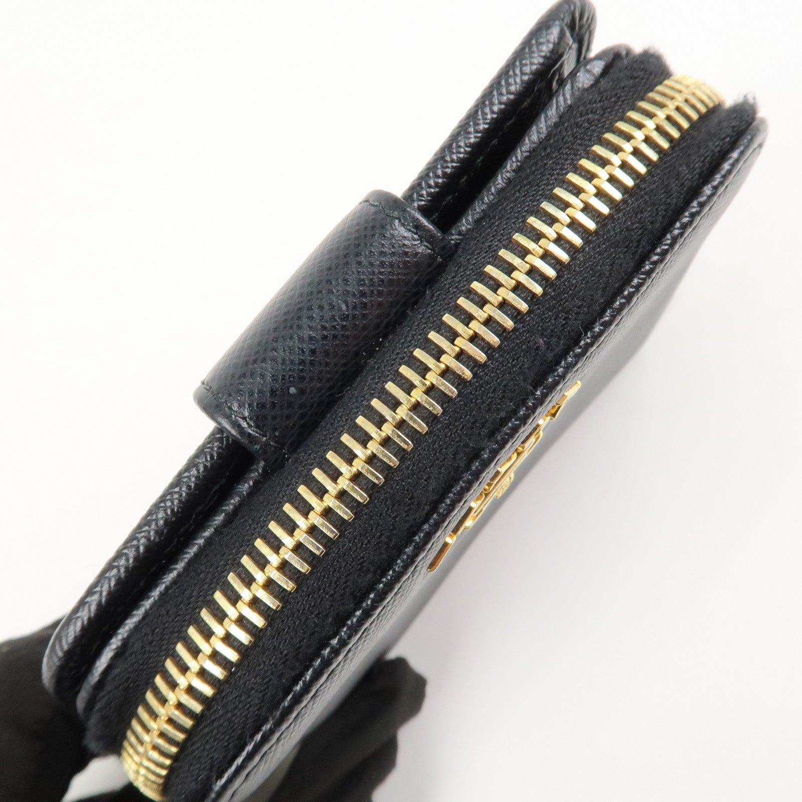 PRADA Saffiano Leather Round Zippy Bi-fold Compact Wallet 1ML522