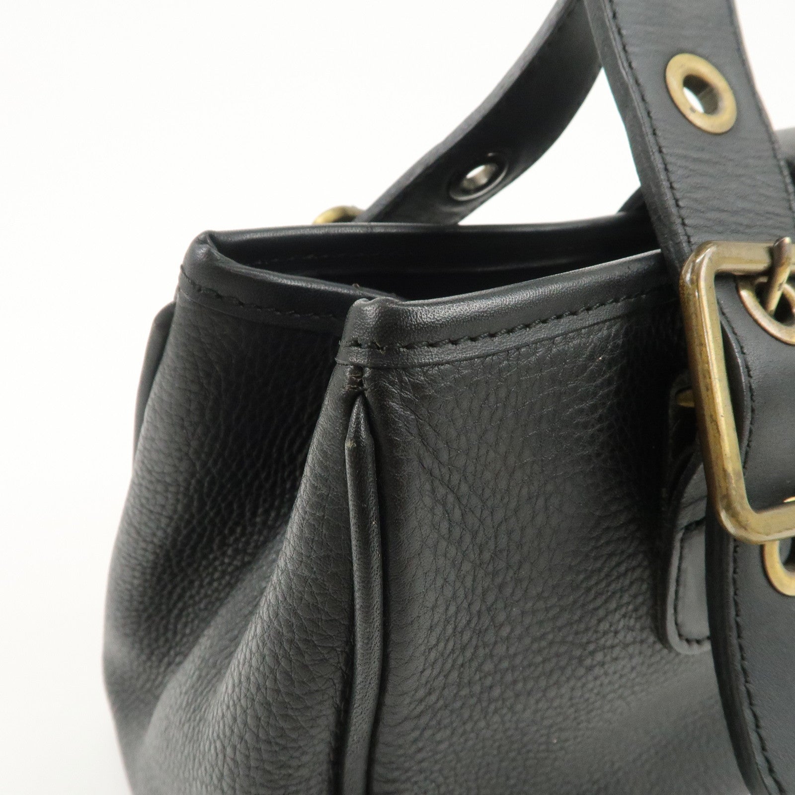 Chloe Logo Leather Shoulder Bag Hand Bag Black Gold Hardware Used