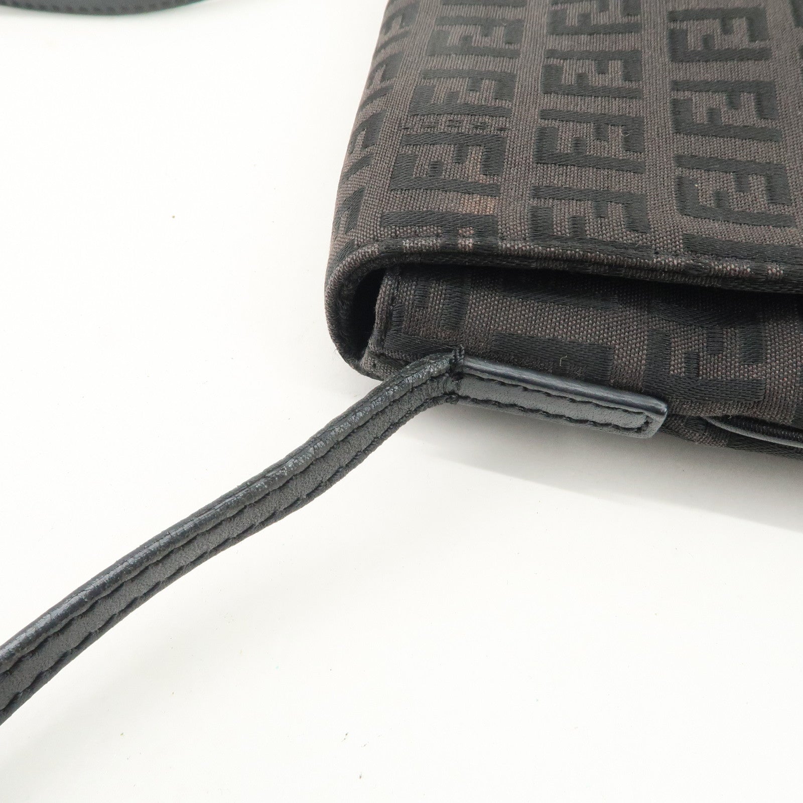 FENDI Zucchino Canvas Leather Shoulder Bag Dark Brown 8BT075 Used