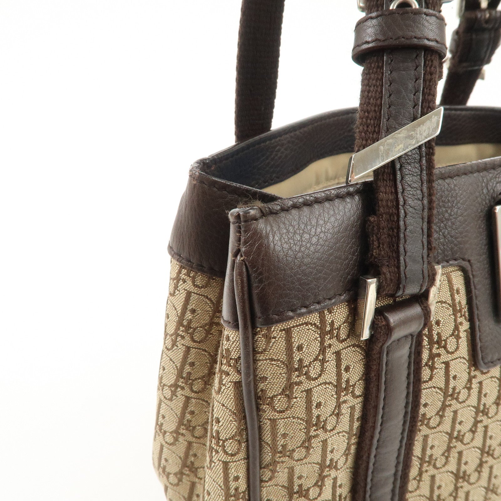 Christian Dior Trotter Leather Canvas Hand Bag Brown Used