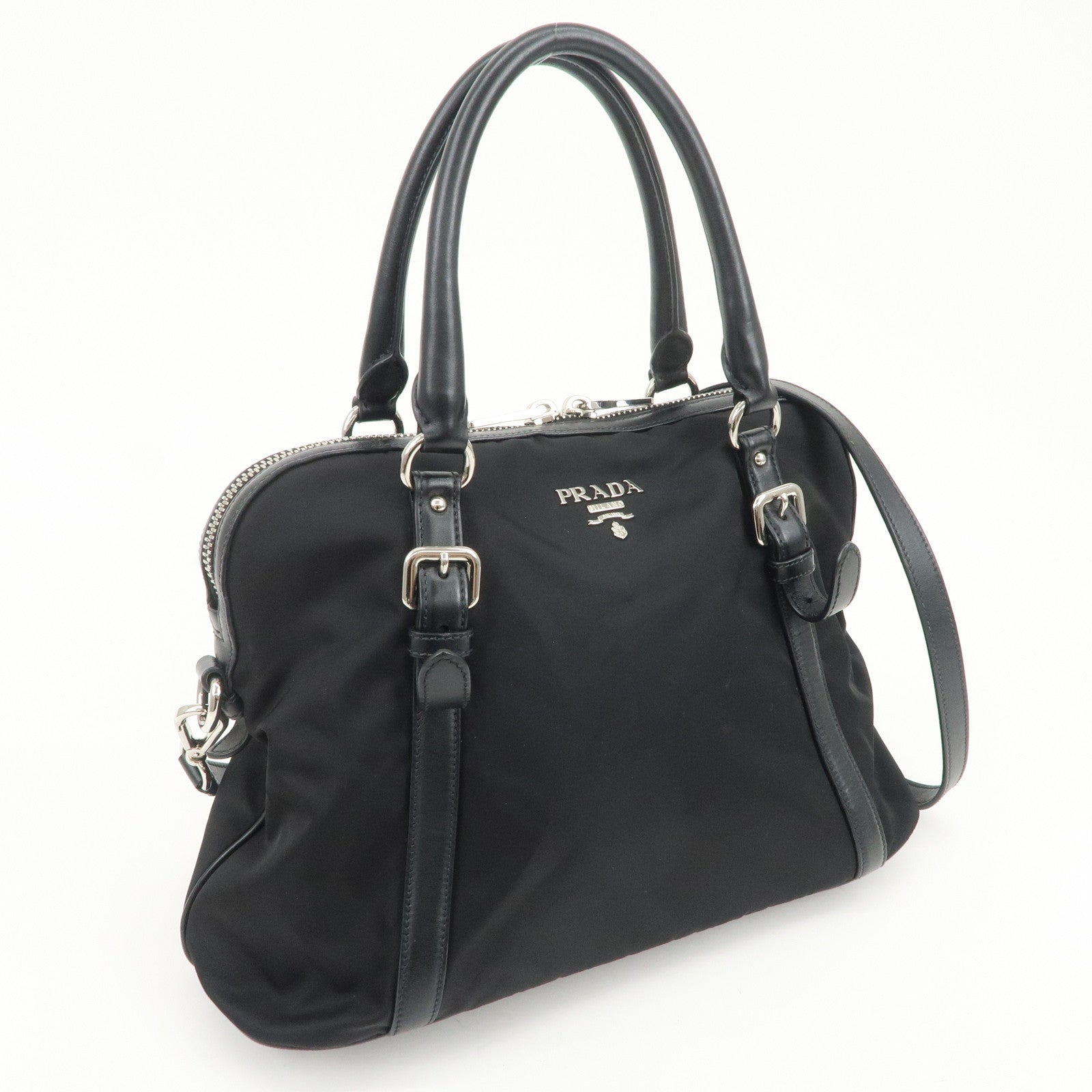 PRADA Nylon Leather 2Way Bag Hand Bag Shoulder Bag Black 1BB912
