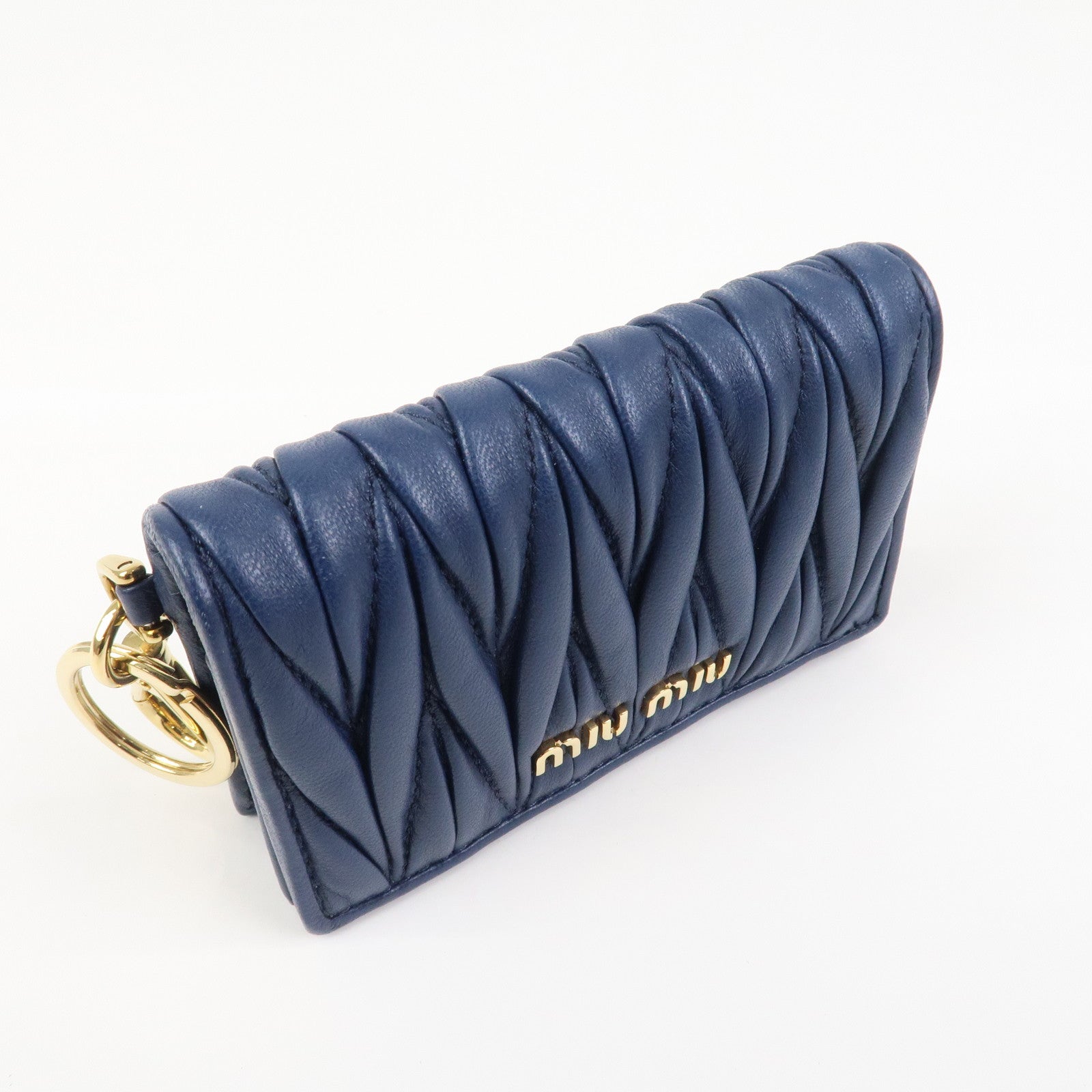 MIU MIU Matelasse Leather Keyring Card Case Card Holder Blue 5MC407
