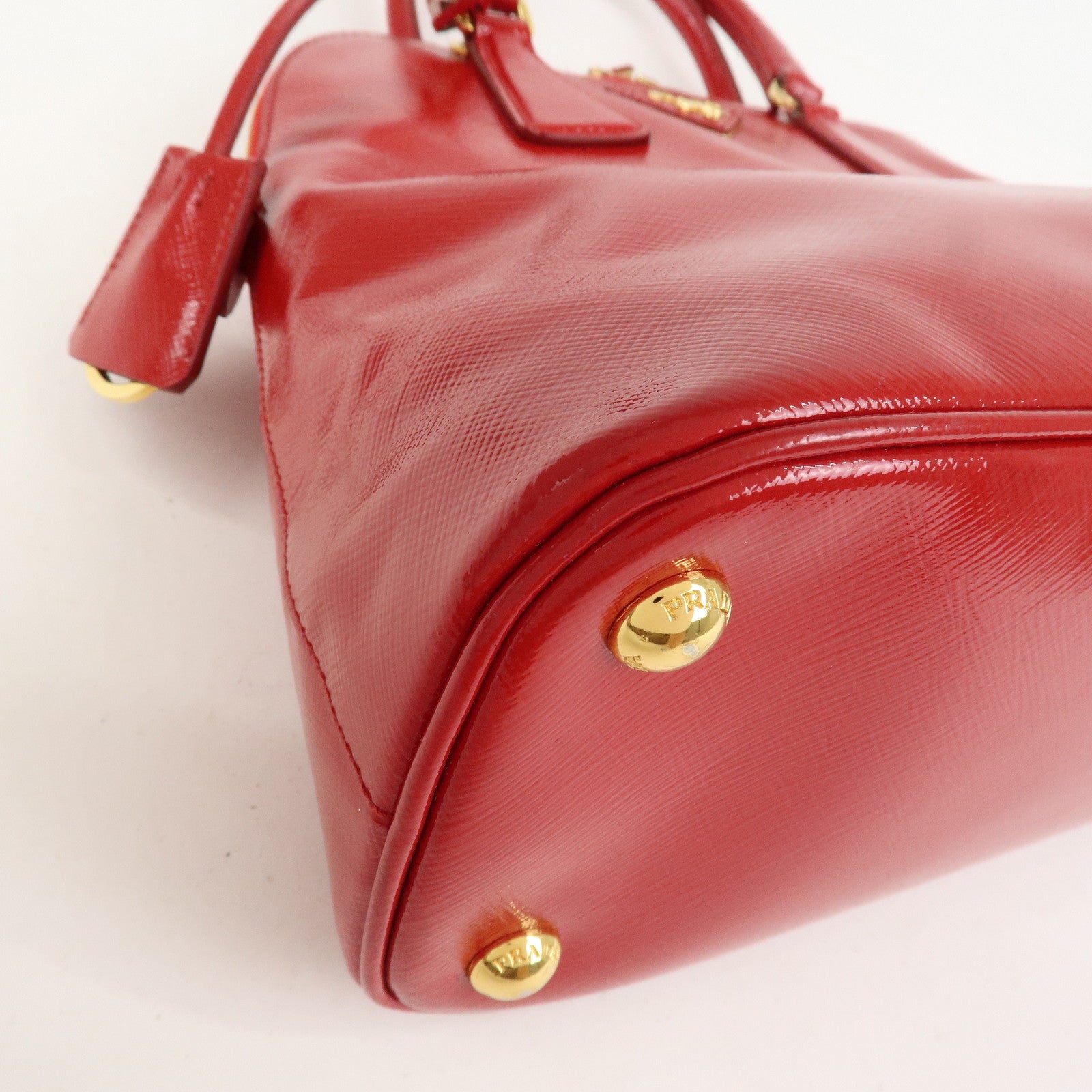 PRADA Logo Patent Leather 2Way Bag Shoulder Bag Hand Bag Red BL0909