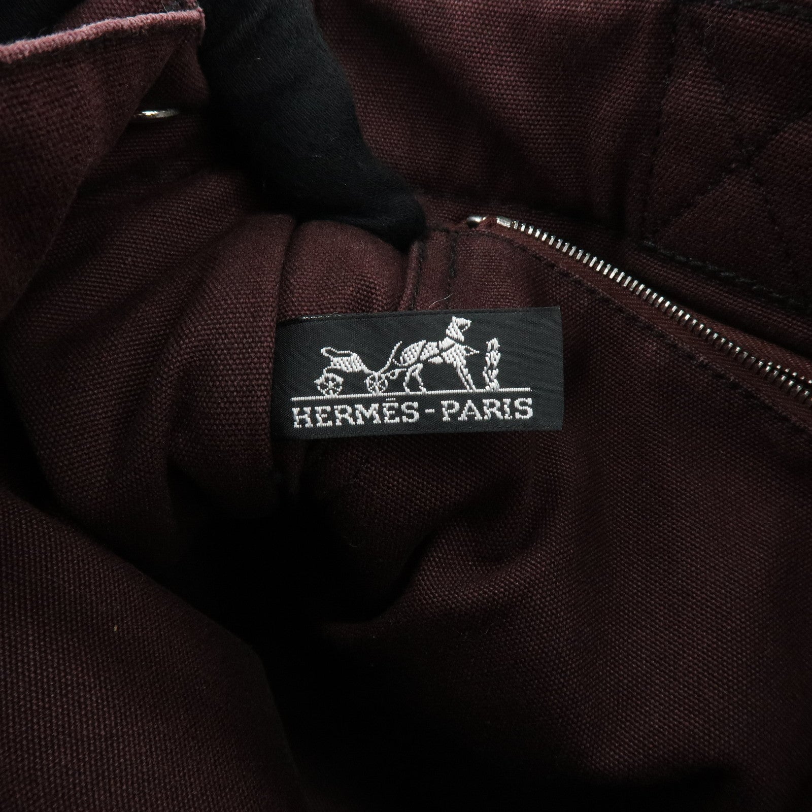 HERMES Fourre Tout PM Canvas Hand Bag Tote Bag Black Bordeaux