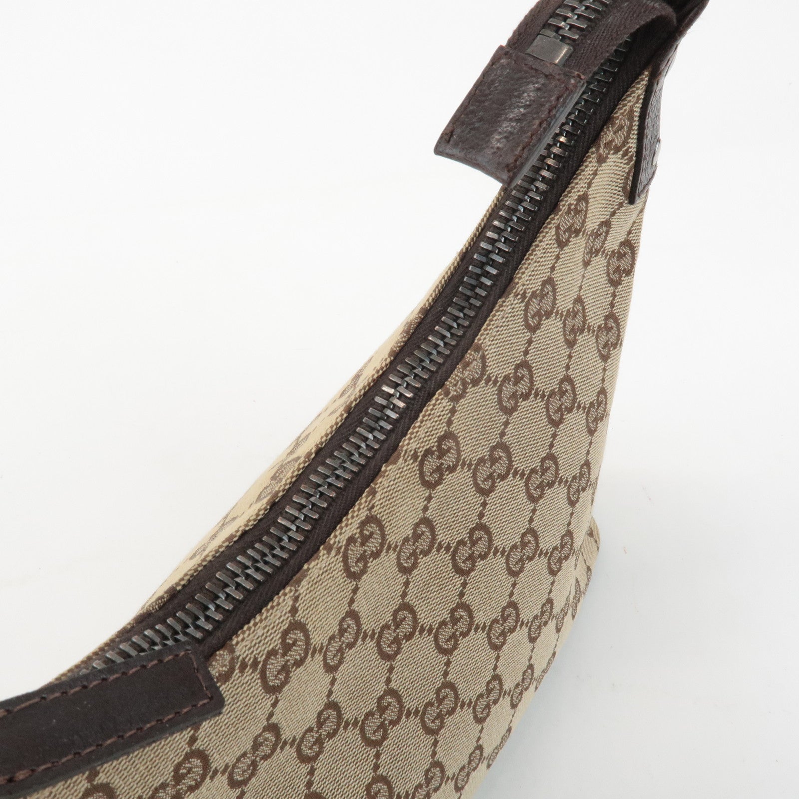 GUCCI GG Canvas Leather Shoulder Bag Hand Bag Beige Dark Brown 115002 Used