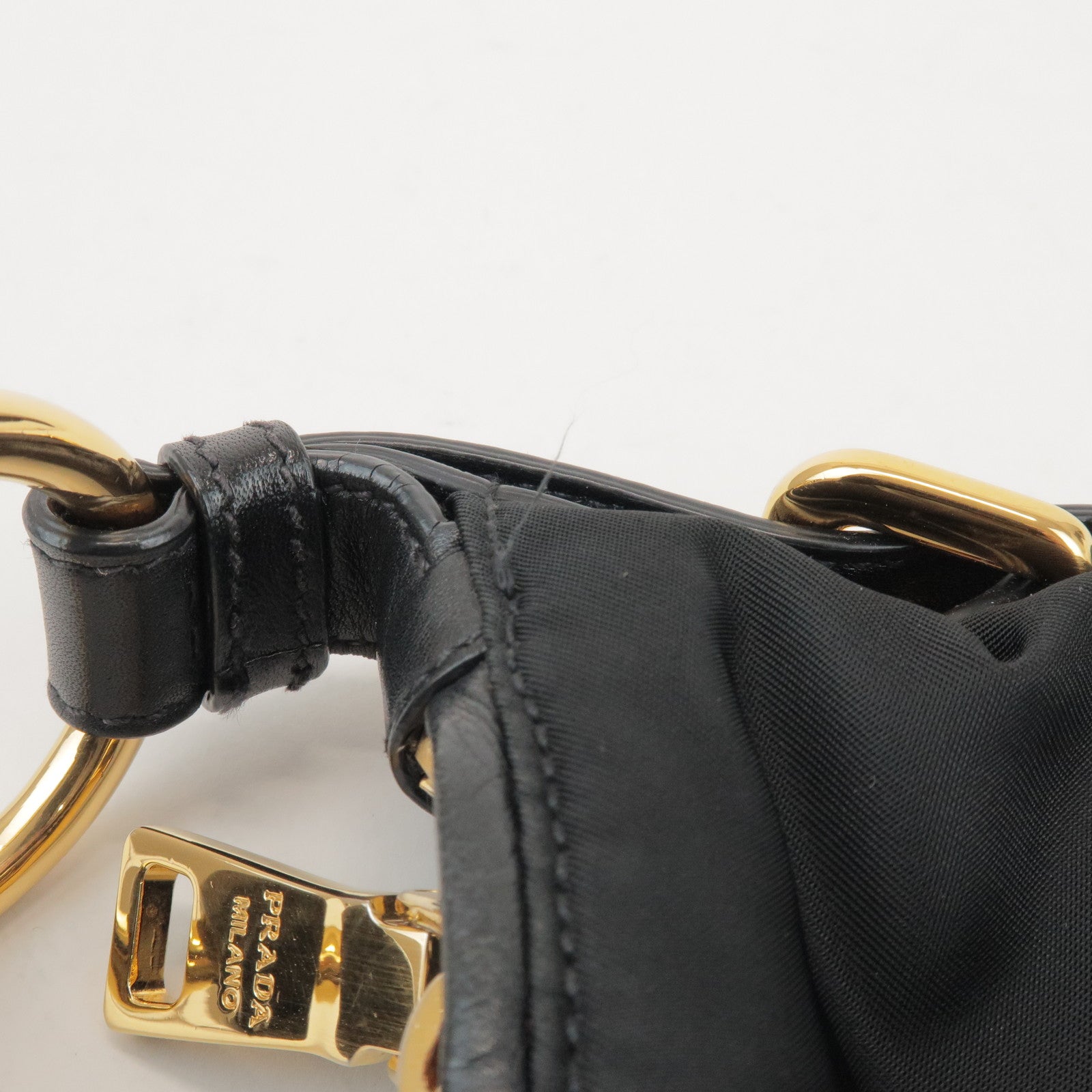 PRADA Triangle Logo Nylon Leather Shoulder Bag Black