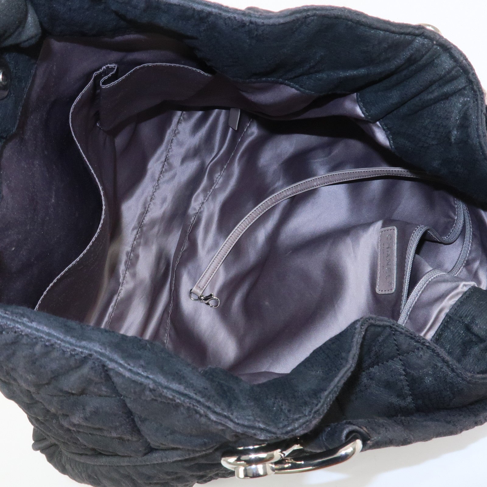 CHANEL Matelasse Canvas Large Shoulder Bag Black Silver