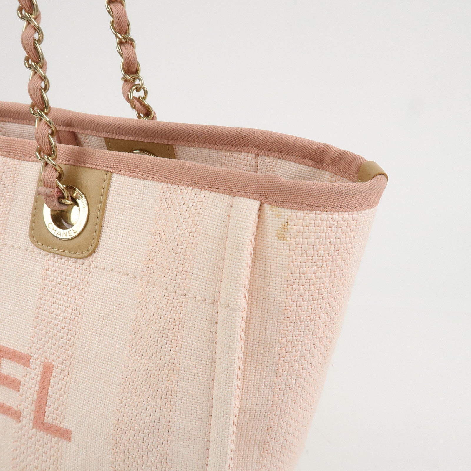 CHANEL Deauville MM Tweed Leather Tote Bag Shoulder Bag A67001