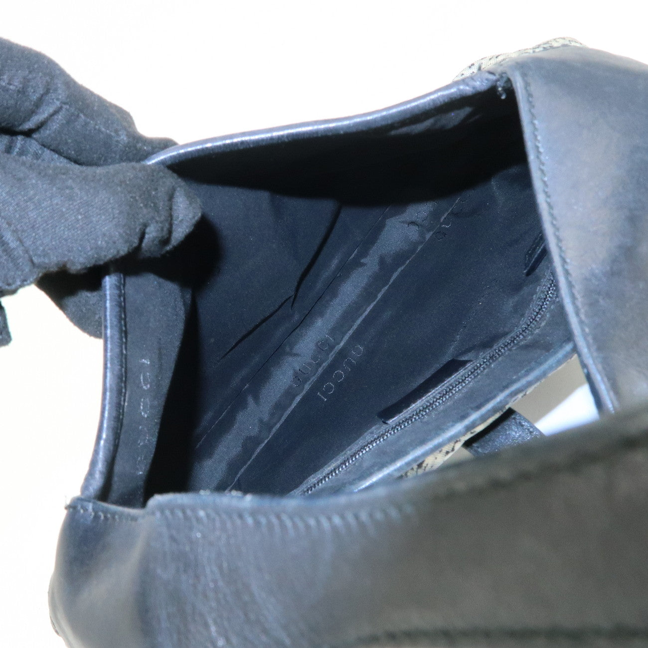 GUCCI Jackie Canvas Leather Shoulder Bag Hand Bag Black 001・9735