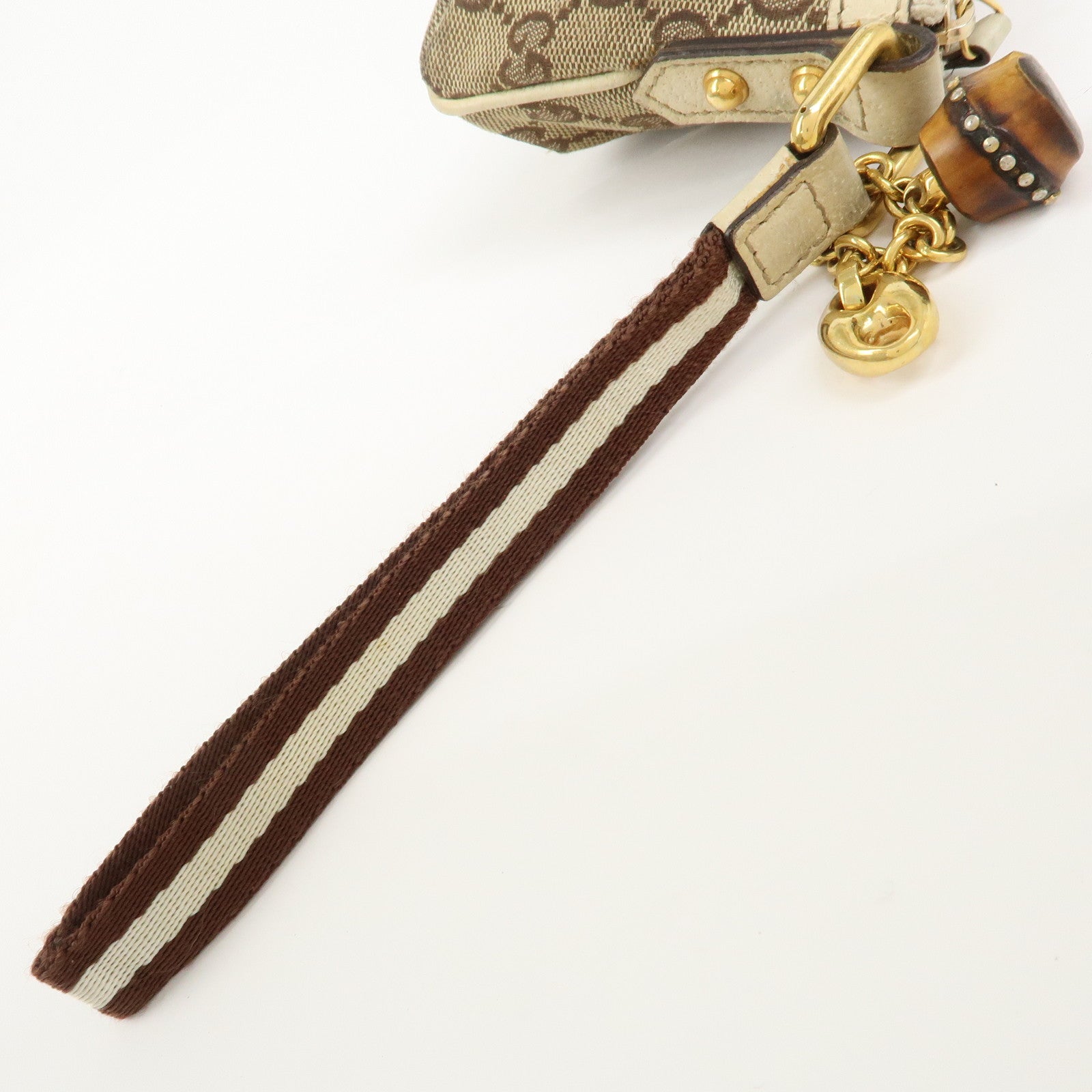 GUCCI Bamboo GG Canvas Leather Cosmetic Pouch Clutch Beige 159913