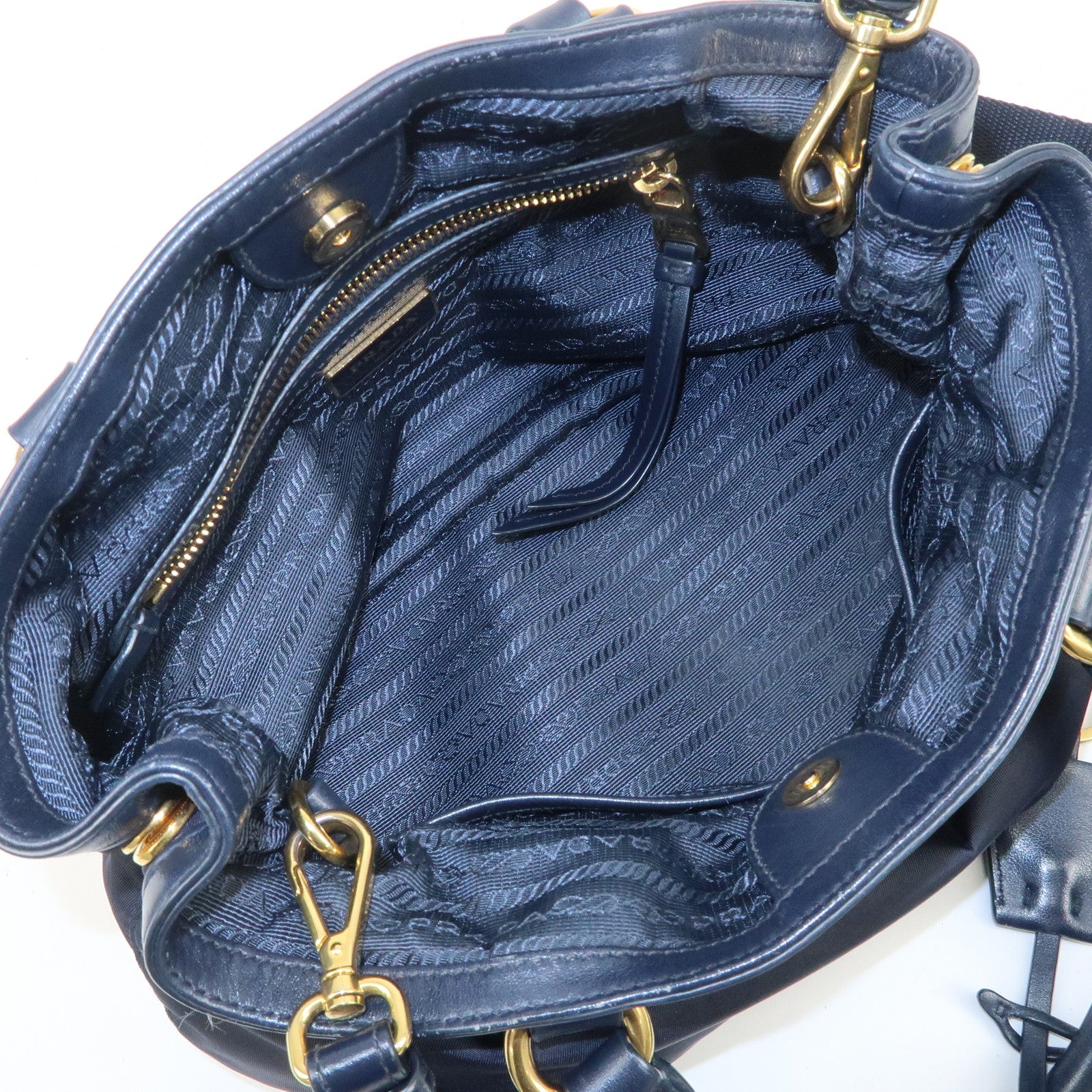 PRADA Logo Nylon 2Way Bag Hand Bag Shoulder Bag Navy 1BA172