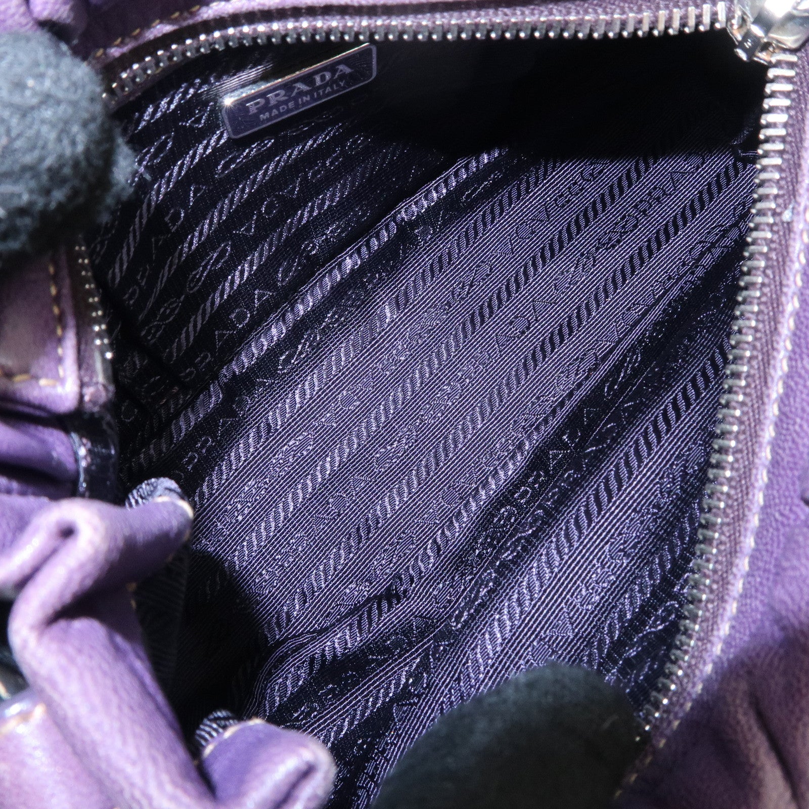 PRADA Ribbon Leather Shoulder Bag Hand Bag Purple Used