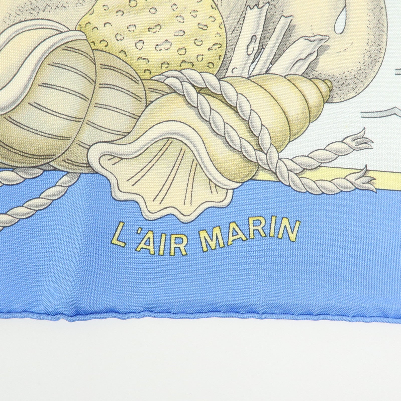 HERMES Carre 90 Silk 100% Scarf L'AIR MARIN Ship Print Blue Ivory