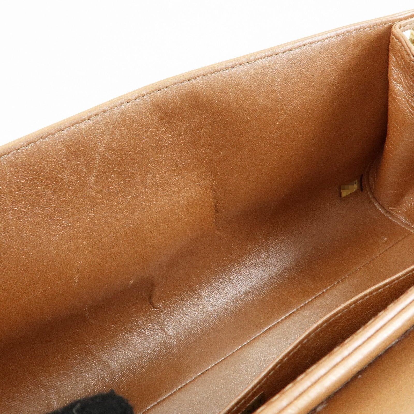 CHANEL Chocolate Bar Leather Chain Shoulder Bag Pink Gold Used