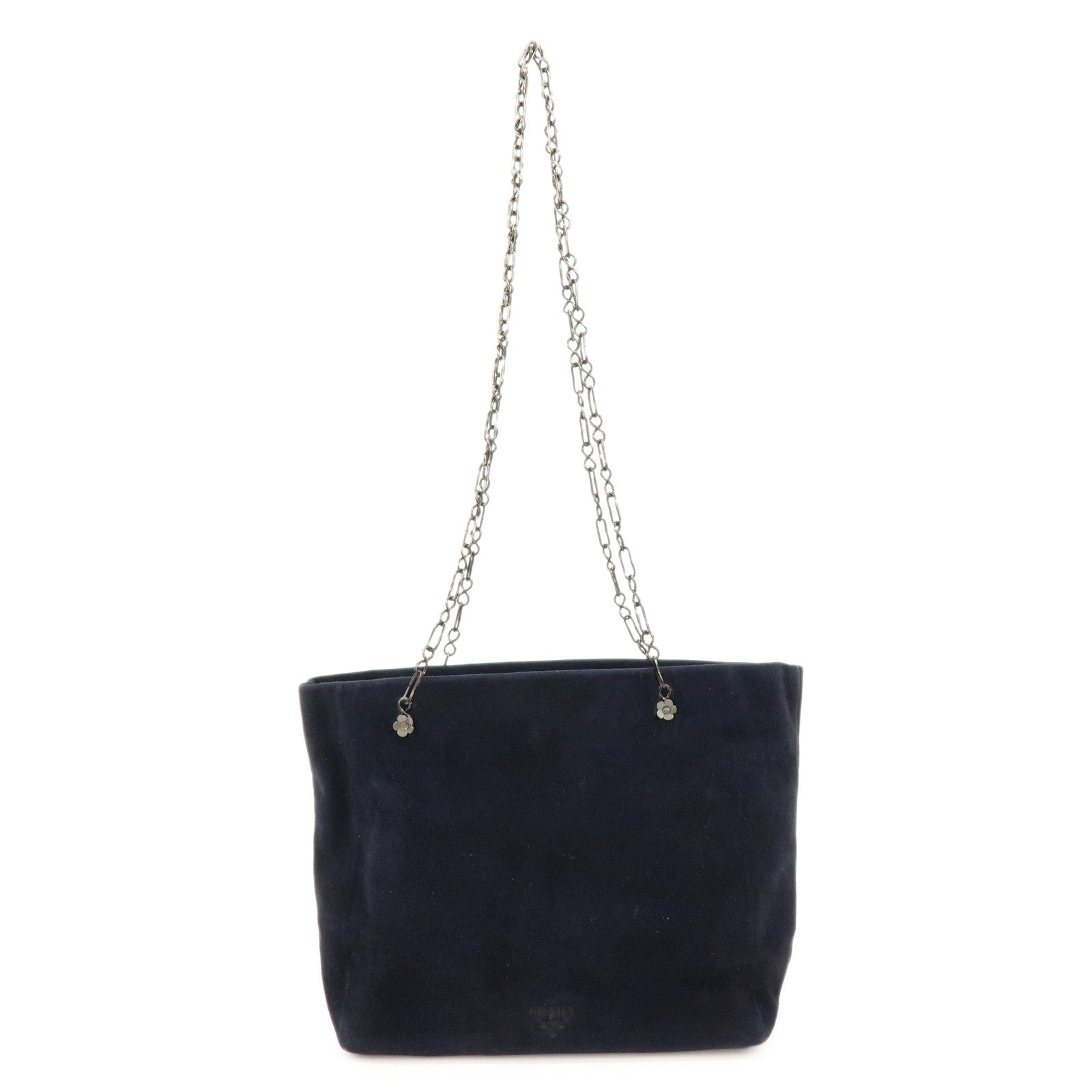 PRADA Logo Suede Chain Shoulder Bag Tote Bag Dark Navy
