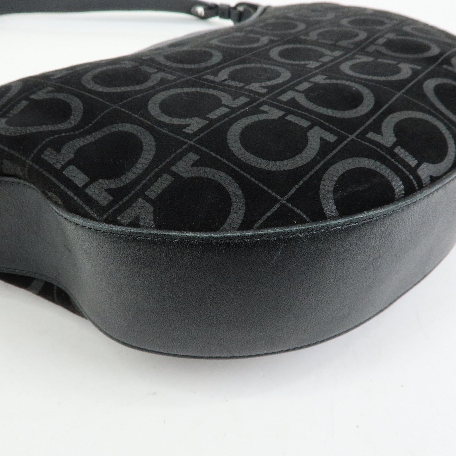 Ferragamo Gancini Suede Leather Shoulder Bag Tote Bag Black