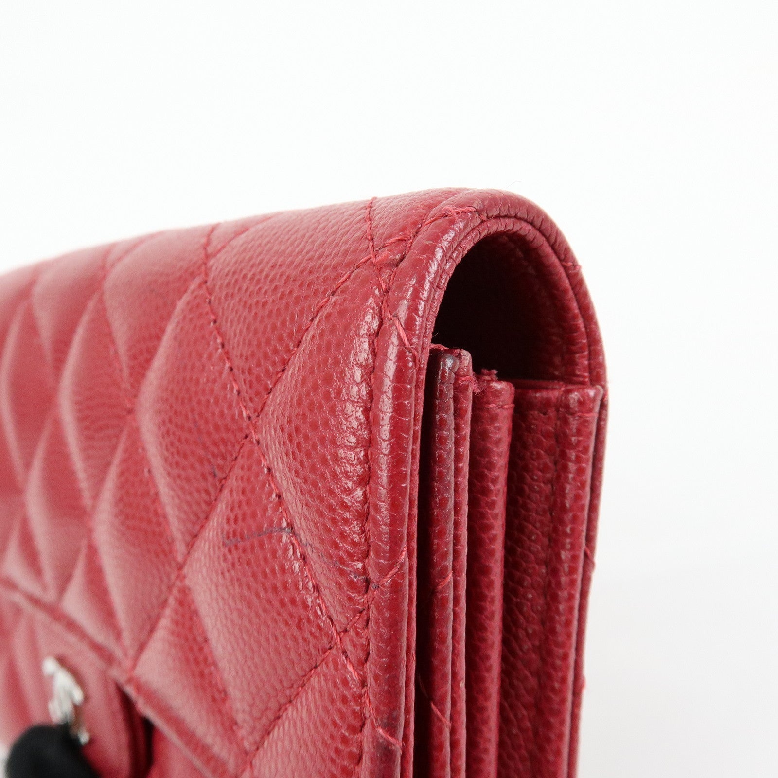 CHANEL COCO Mark Matelasse Caviarskin Flap Long Wallet Red