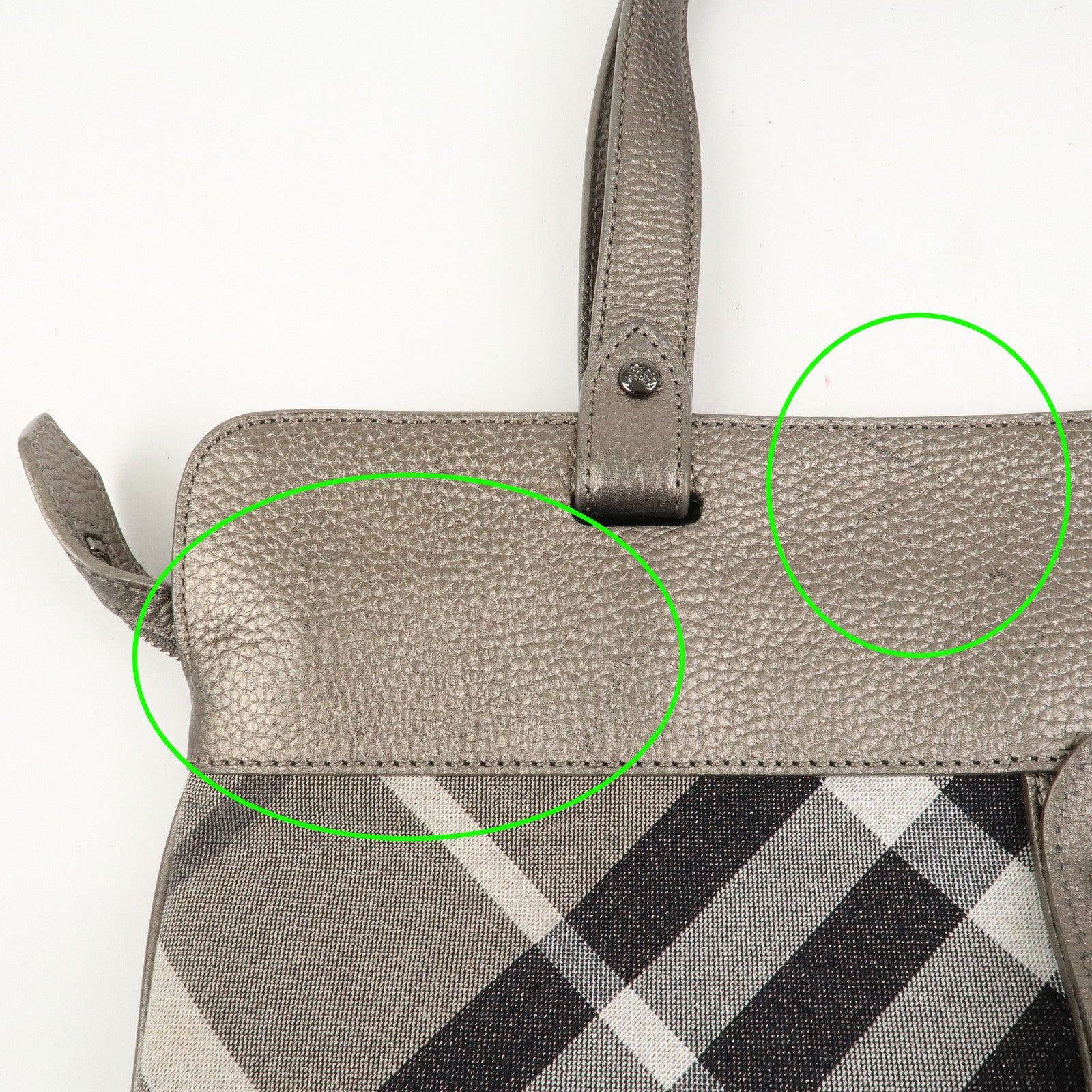 BURBERRY Logo Canvas Leather Tote Bag Shoulder Bag Gray Silver