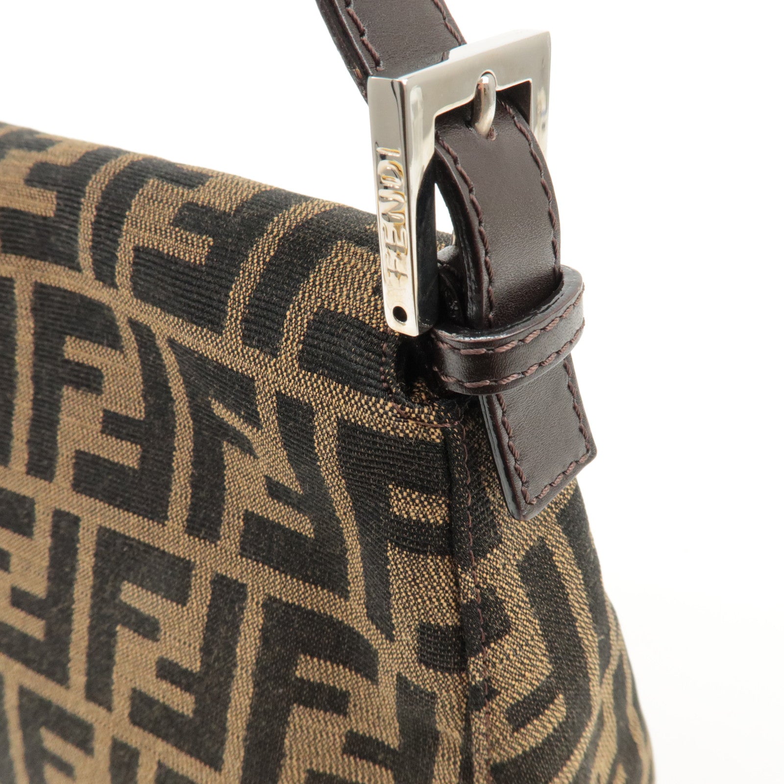 FENDI Mamma Baguette Zucca Canvas Shoulder Bag Black Brown 26325 Used