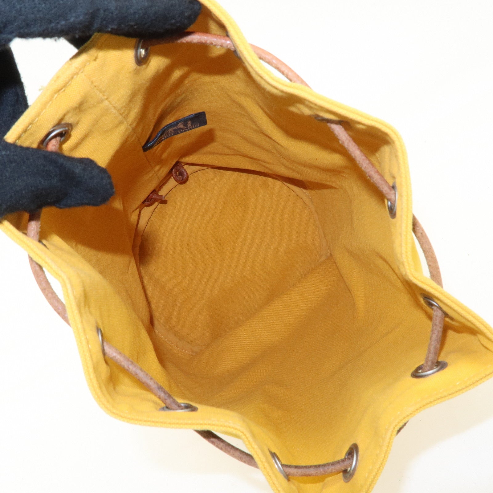 HERMES Porochon Mimil Canvas Leather PM Shoulder Bag Yellow Used