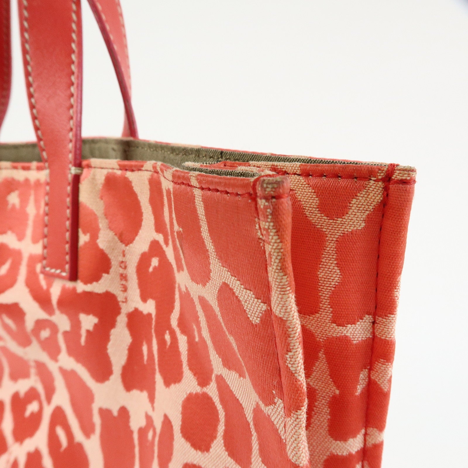 FENDI Canvas Leather Tote Bag Hand Bag Leopard Pink 8BH173