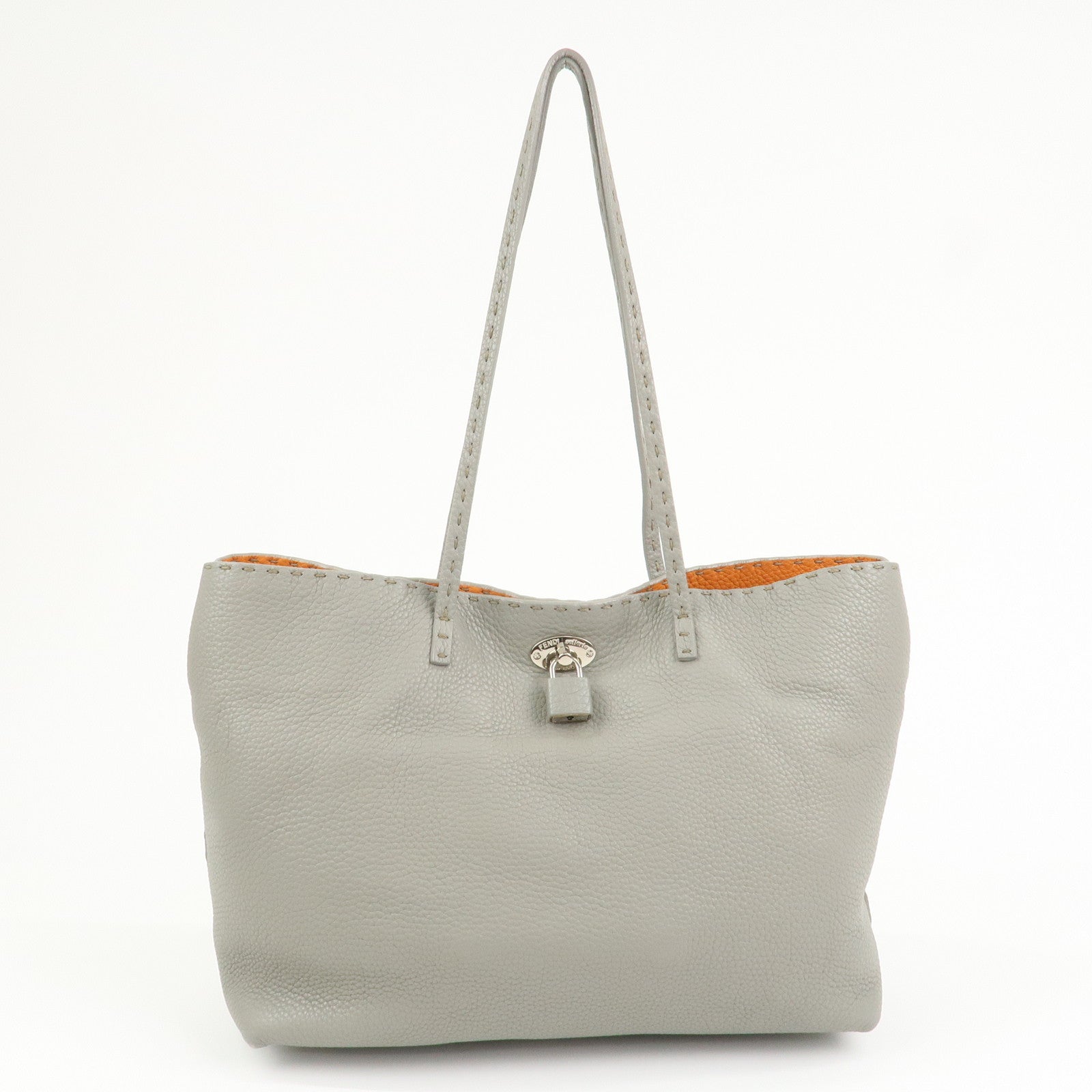 FENDI Selleria Carla Leather Tote Bag Shoulder Bag Gray 8BH257
