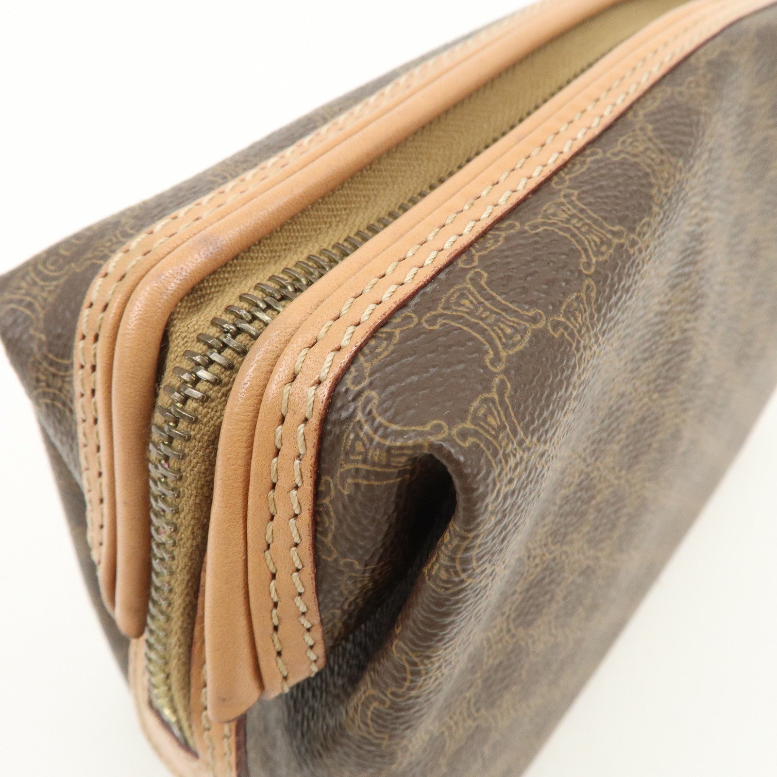 CELINE Macadam PVC Leather Pouch Cosmetic Pouch Brown