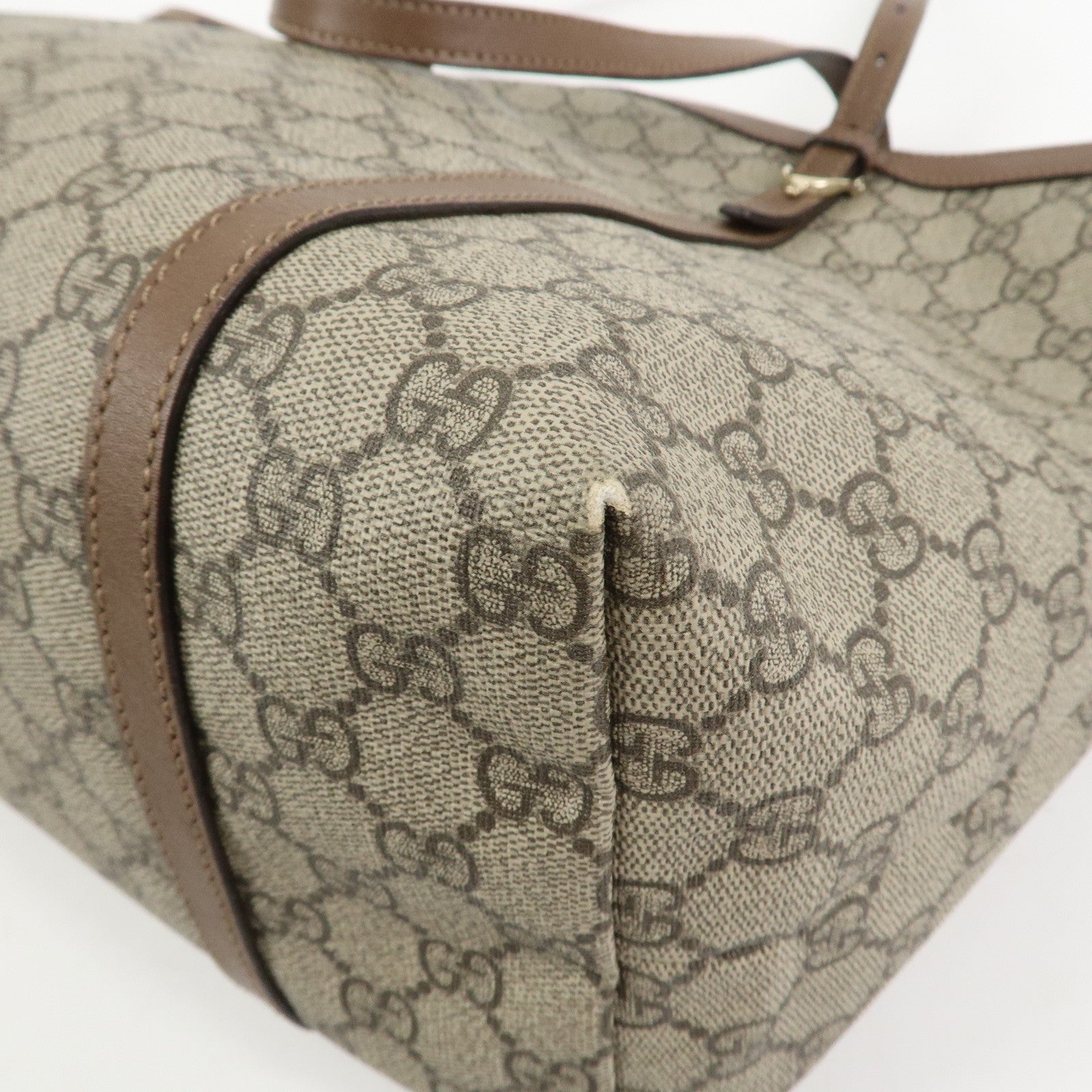 GUCCI GG Supreme Canvas Leather Tote Shoulder Bag Beige 309613