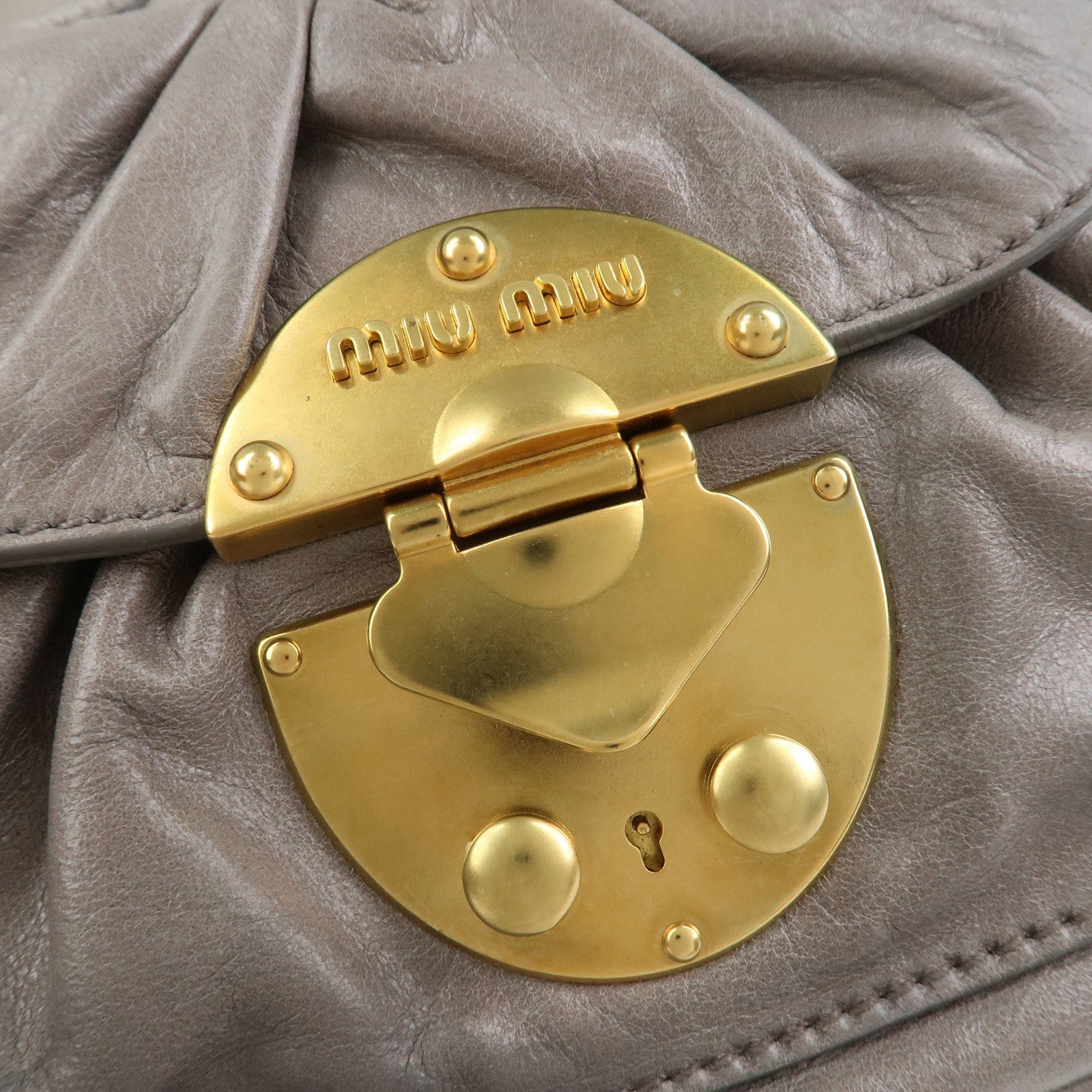 MIU MIU Leather 2Way Bag Hand Bag Shoulder Bag Gray