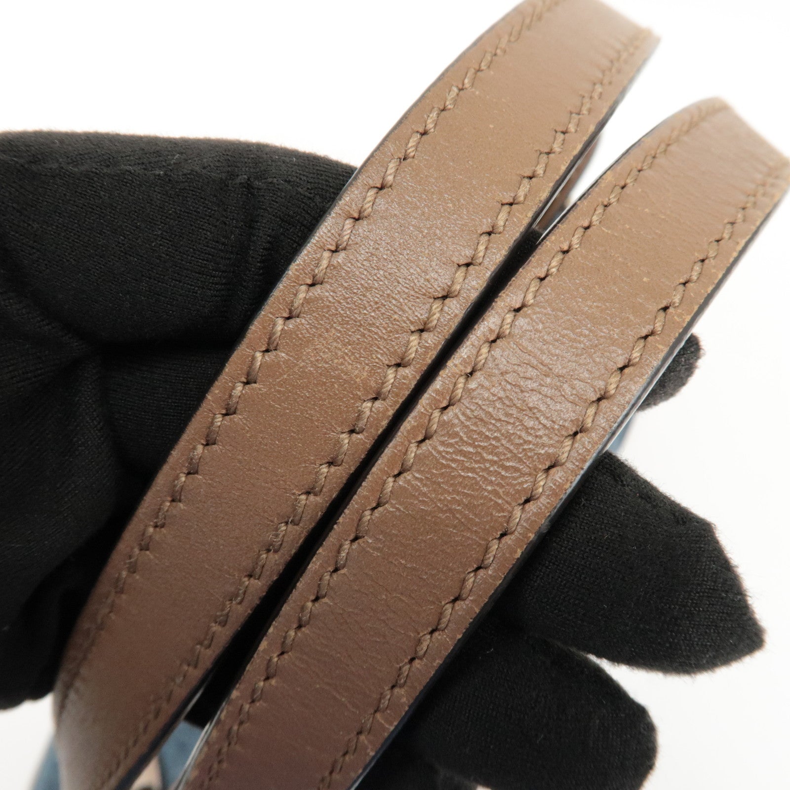 GUCCI Craft Denim Leather Tote Bag Hand Bag Navy Brown 348715 Used