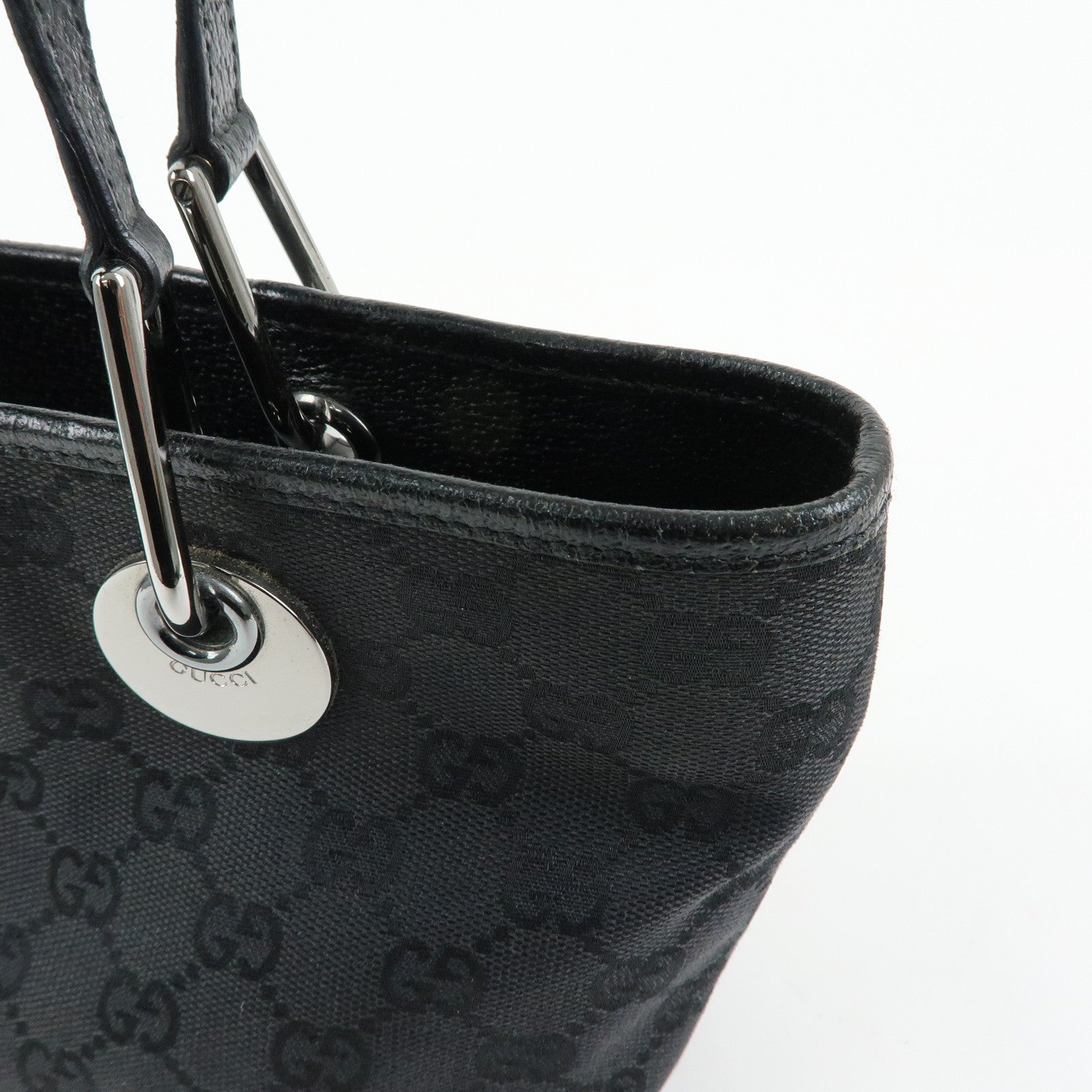 GUCCI GG Canvas Leather Mini Hand Bag Tote Bag Black 120844