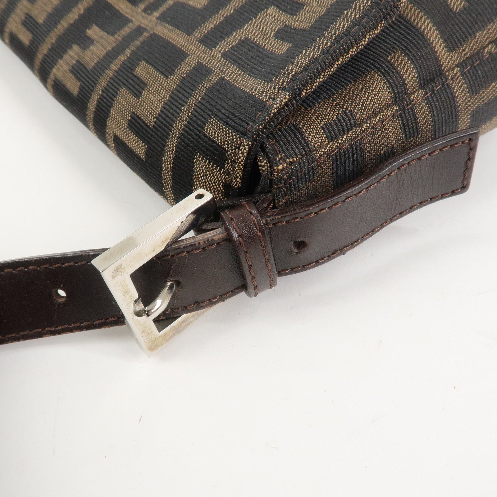 FENDI Zucca Mamma Baguette Canvas Leather Shoulder Bag Brown 26424