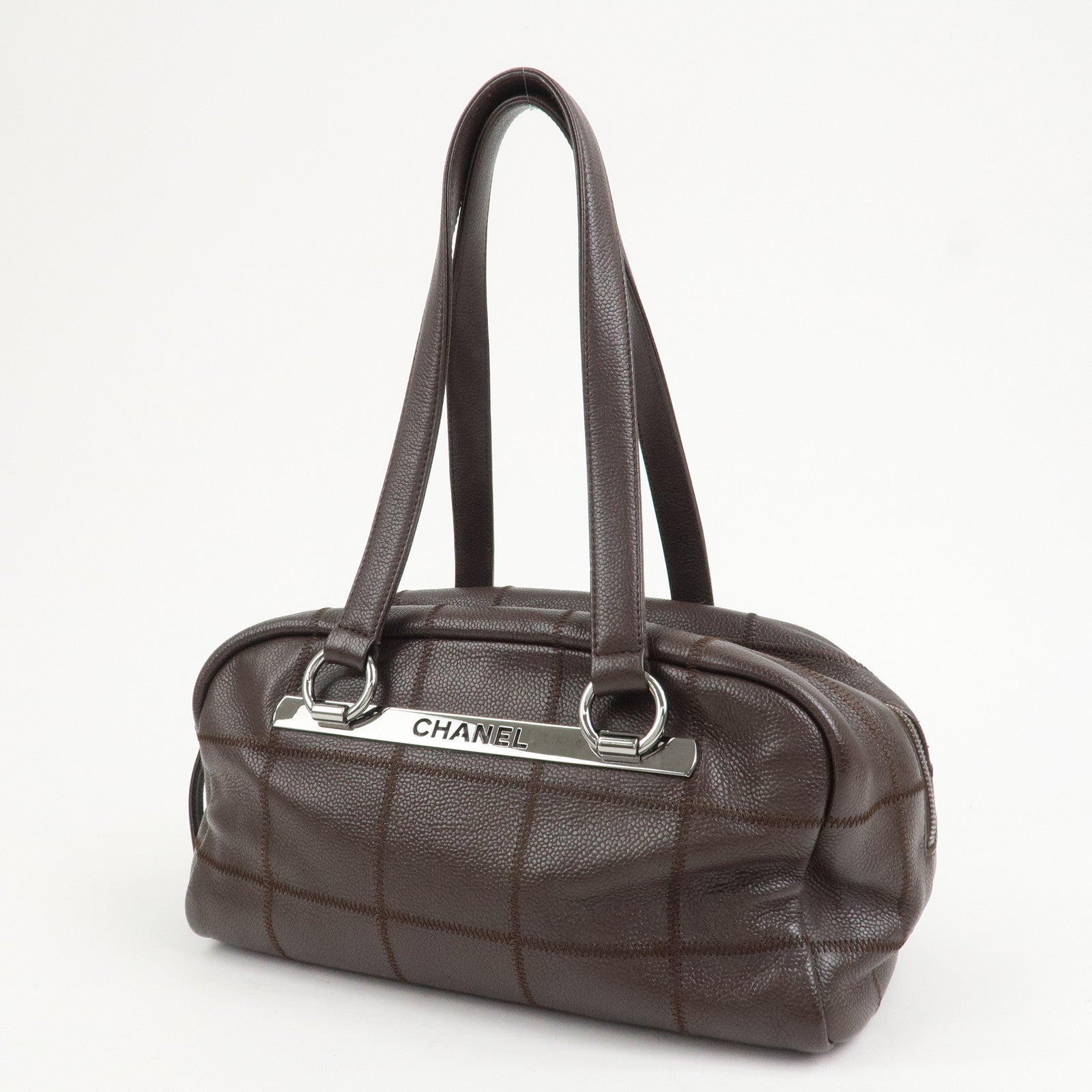 CHANEL Chocolate Bar Caviarskin Boston Bag Shoulder Bag Brown A26135