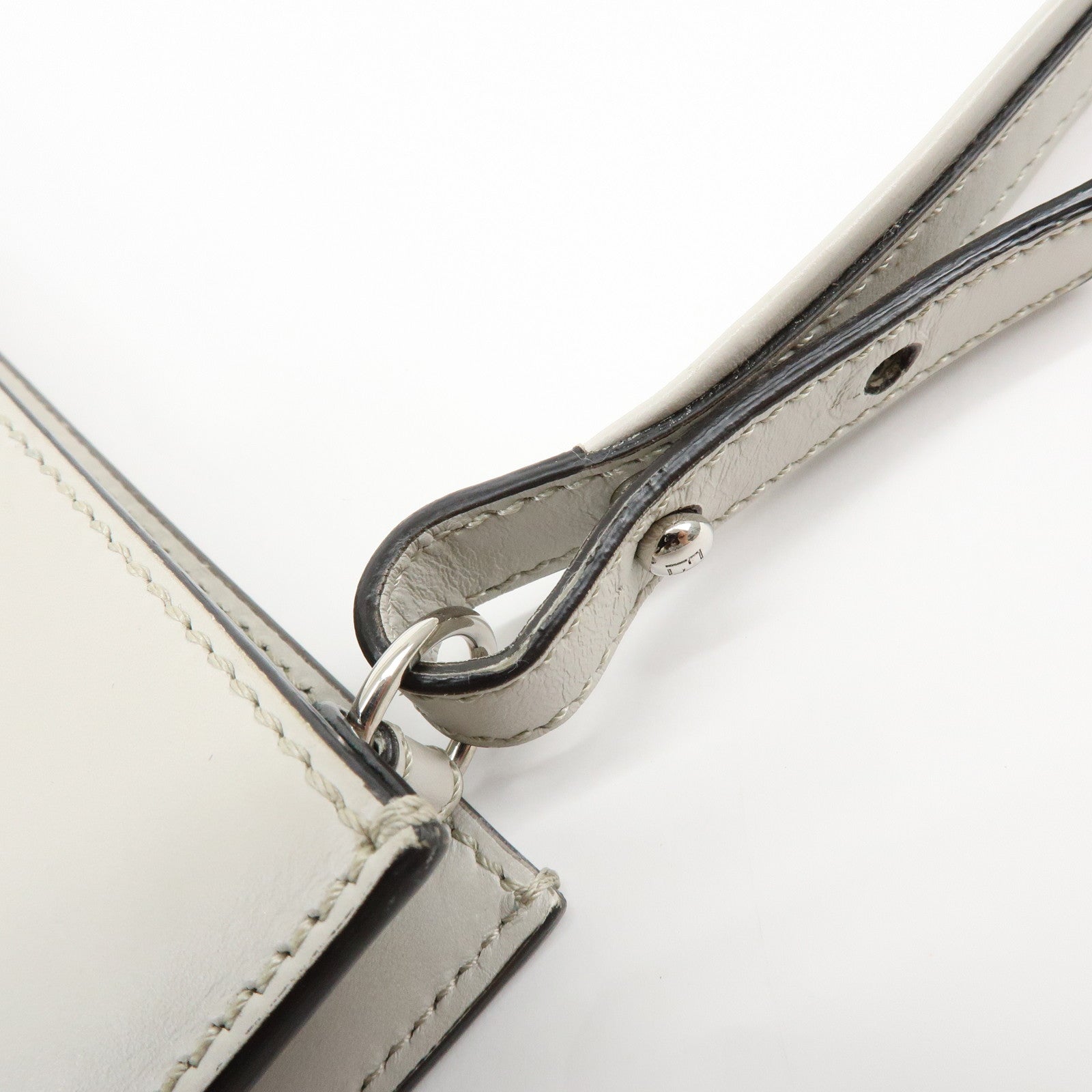 FENDI Logo Leather Shoulder Bag Crossbody Bag Light Grey 7VA547