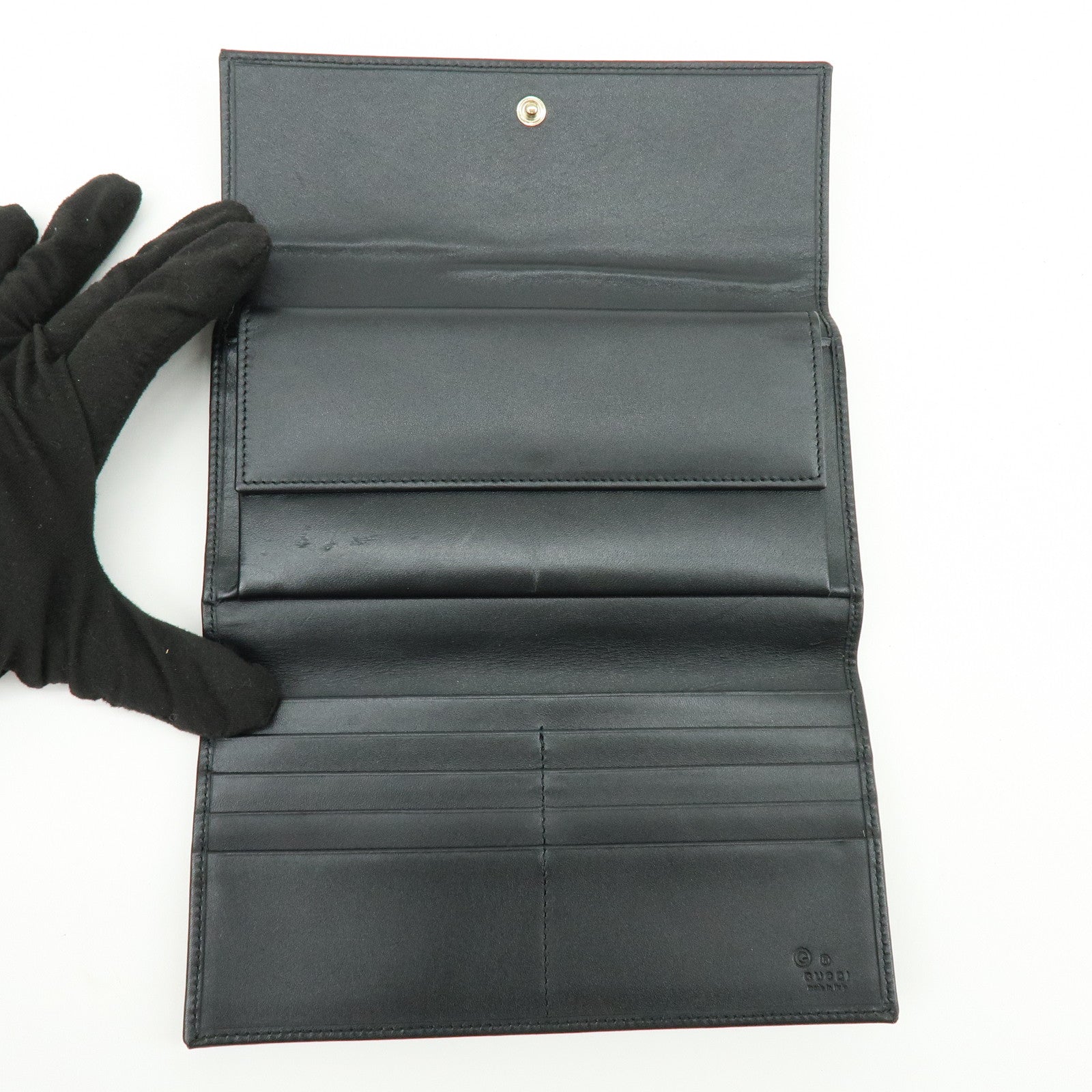 GUCCI GG Canvas Leather Long Wallet Green Black 257303