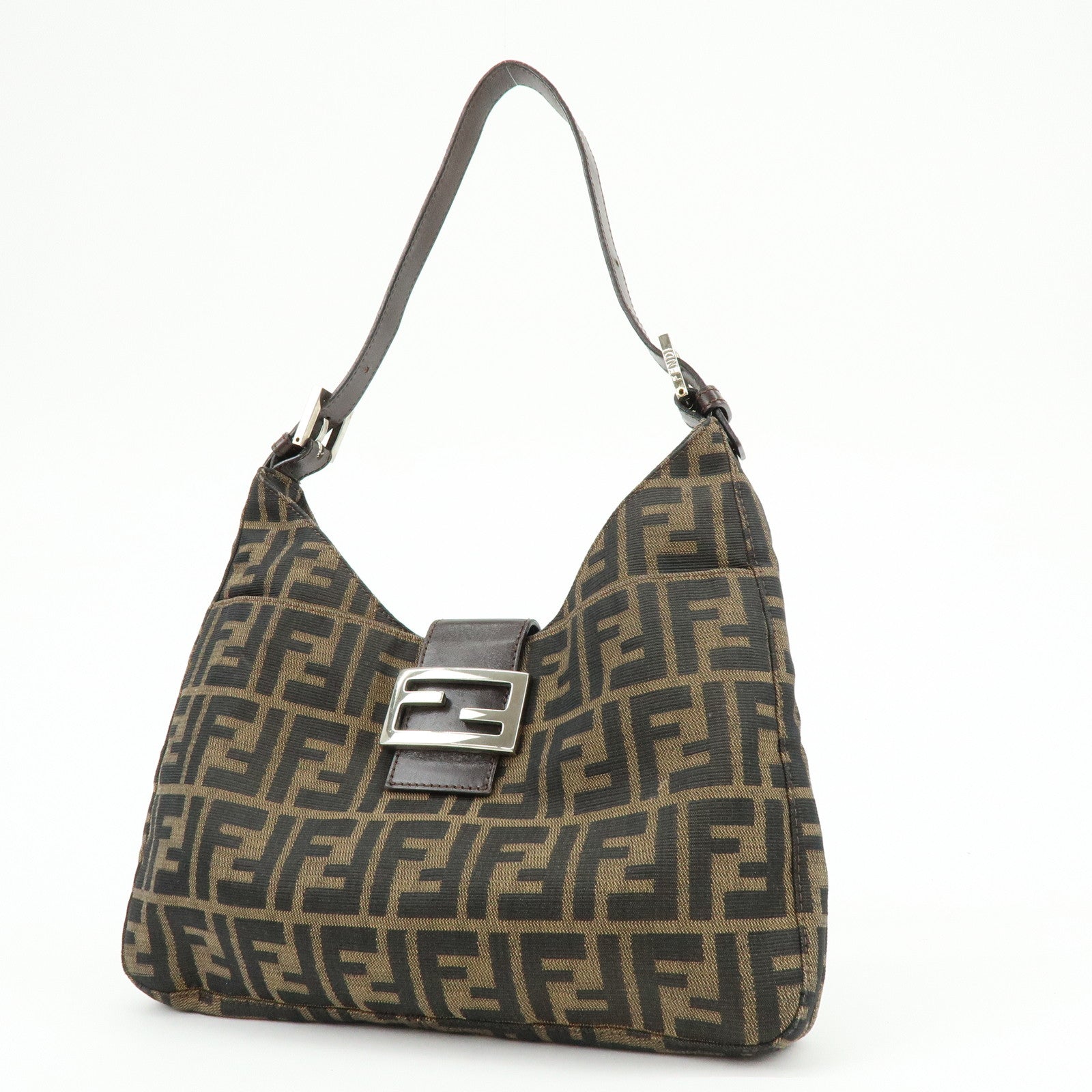FENDI Zucca Canvas Shoulder Bag Hand Bag Brown Black 265690