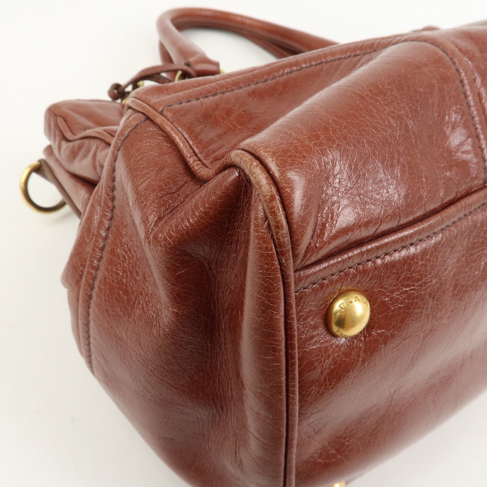 PRADA Logo Leather 2Way Hand Bag Shoulder Bag Brown BN2324