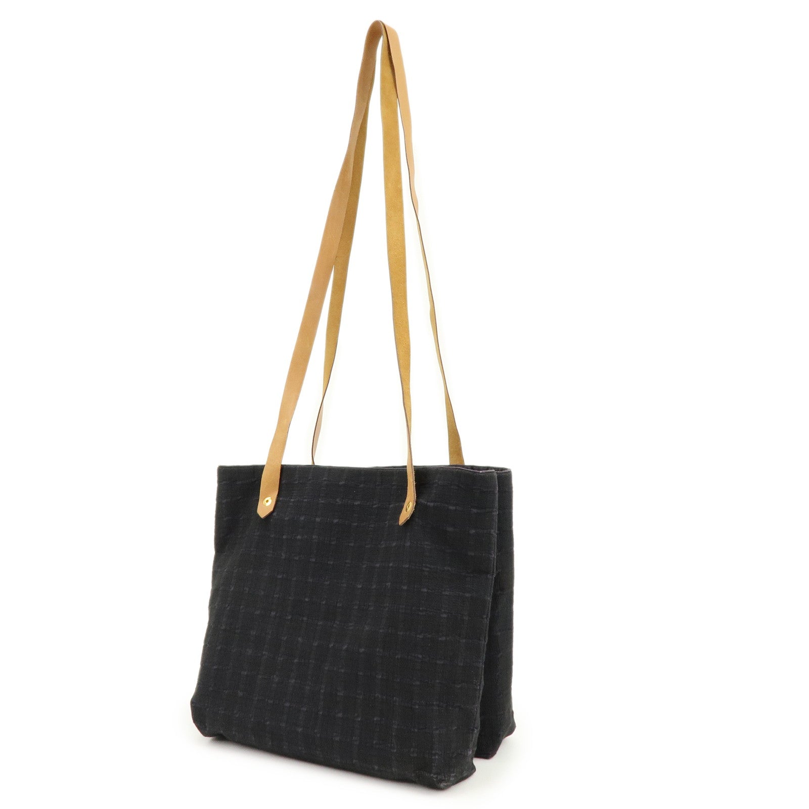 HERMES Amedaba Cabas de Poche Cotton Canvas Leather Tote Bag Navy