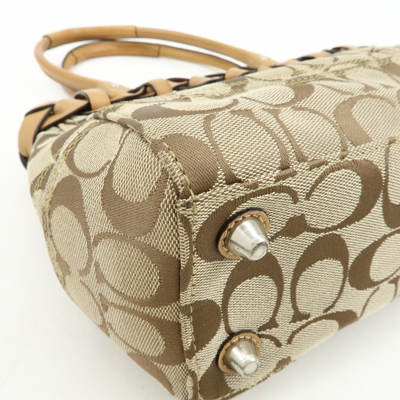 COACH Signature Canvas Leather Tote Bag Hand Bag Brown