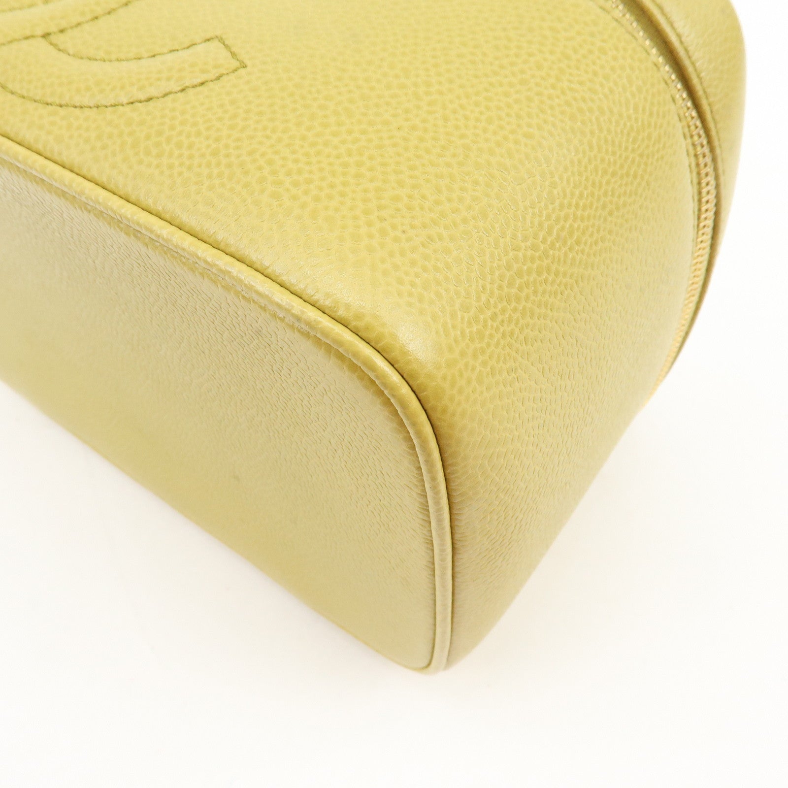 CHANEL Caviarskin Hand Bag Vanity Bag Cosmetic Pouch Lime Yellow
