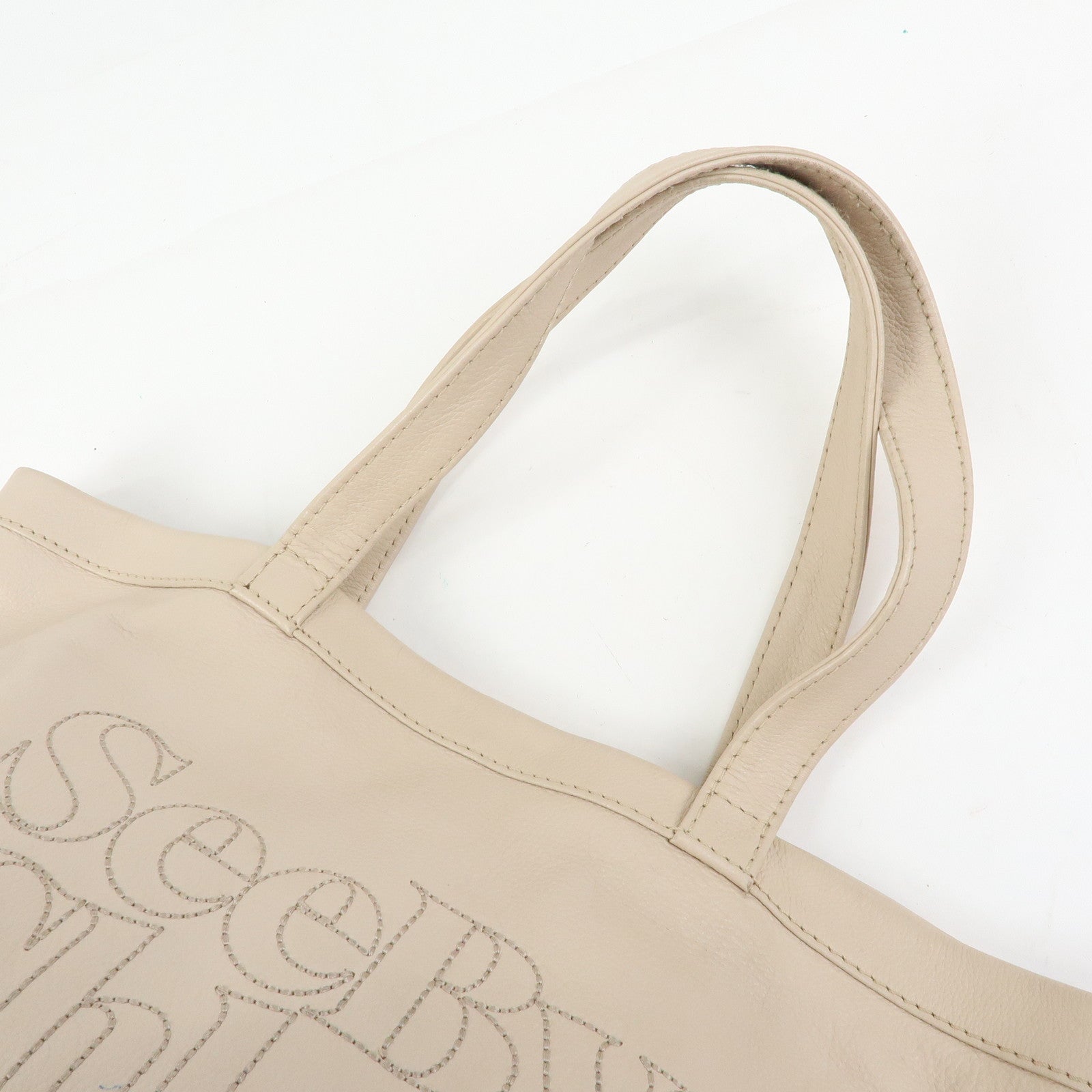 Chloe See by Chole Leather Tote Bag Hand Bag Pouch Beige