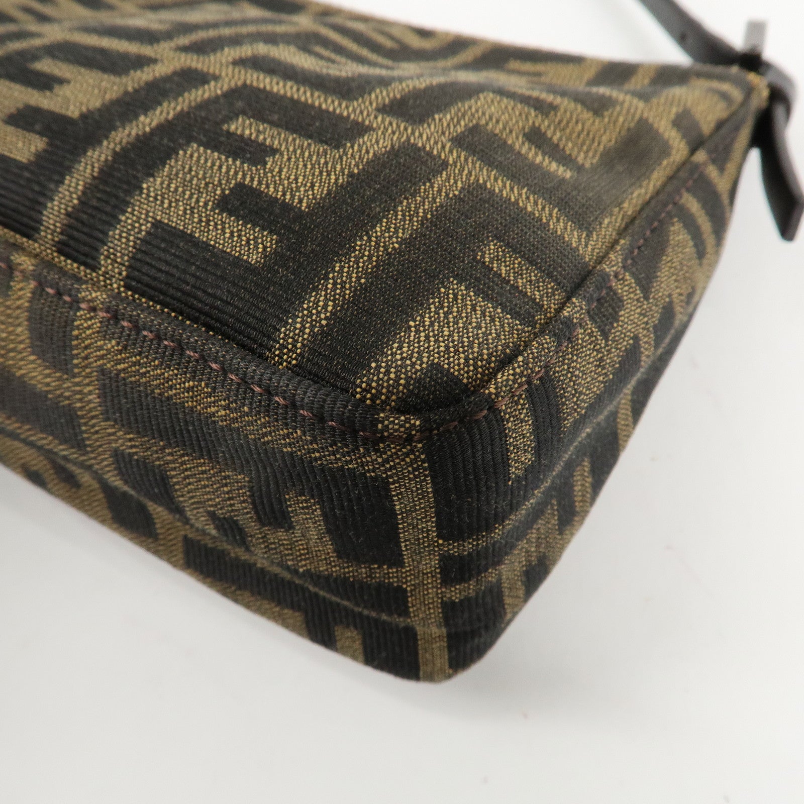 FENDI Zucca Canvas Leather Mini Hand Bag Dark Brown Black 8BR155 Used