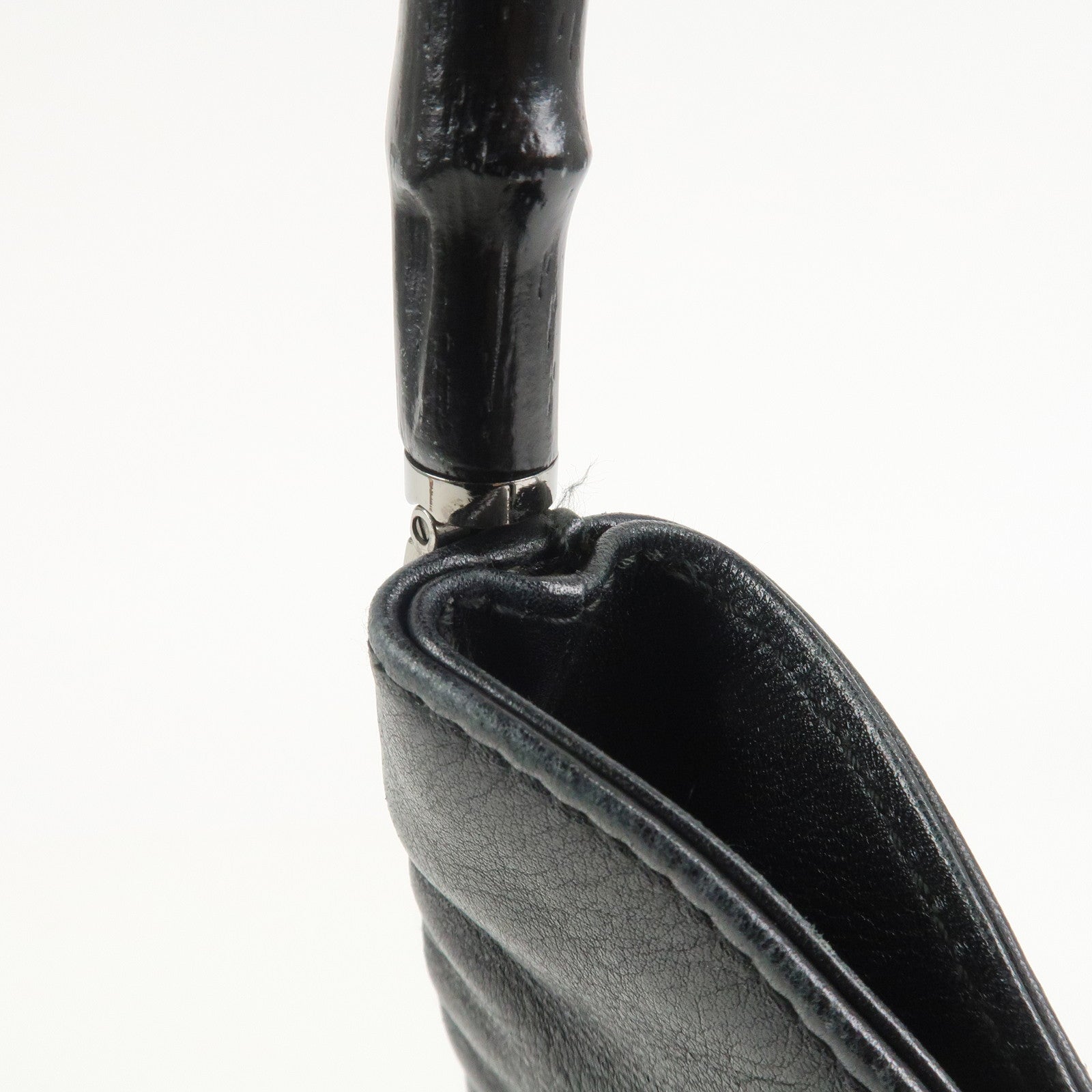 GUCCI Bamboo Leather Shoulder Bag Hand Bag Black 001・3244