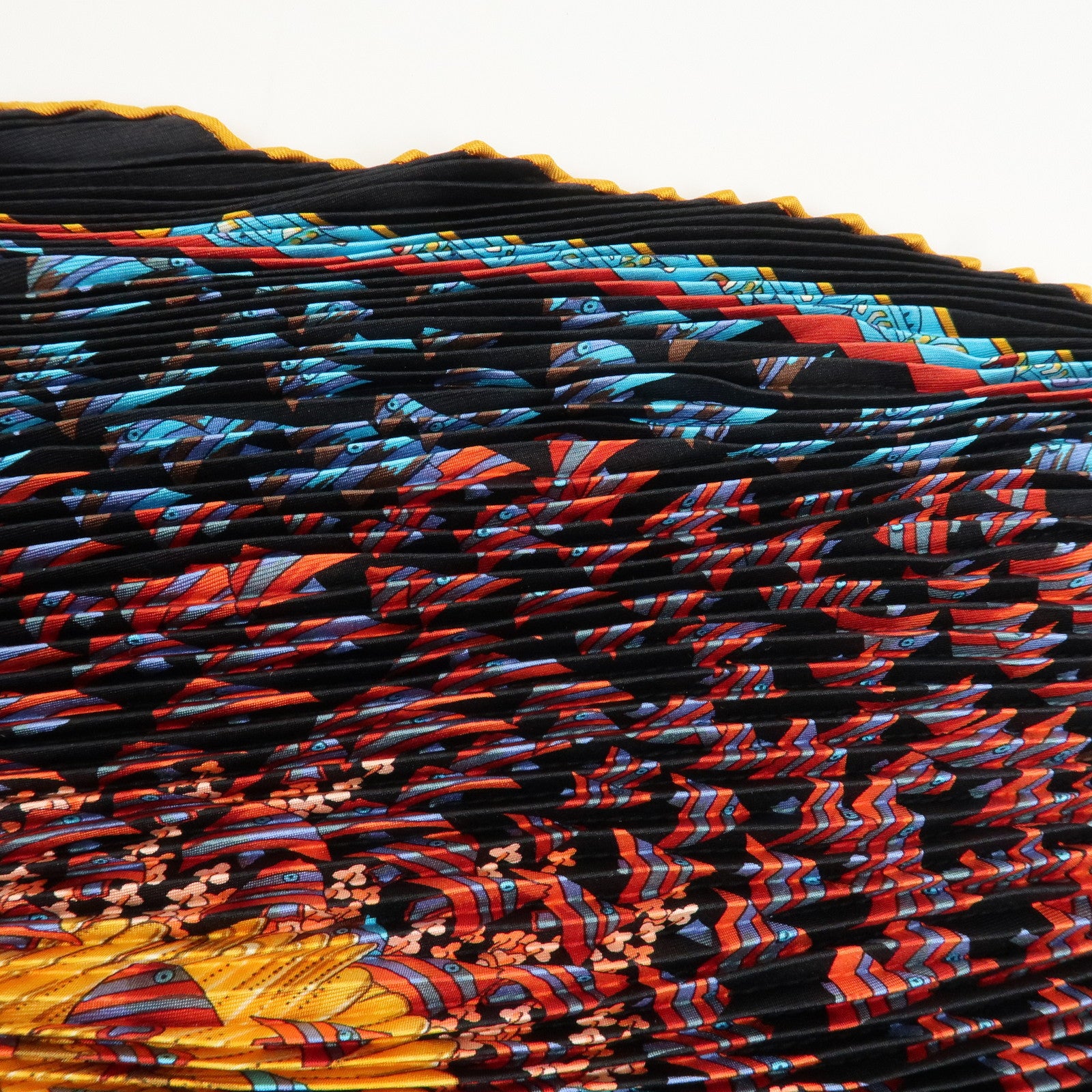 HERMES 100% Silk Pleats Carre Scarf ASTRES et SOLEILS Blue Multi Color Used