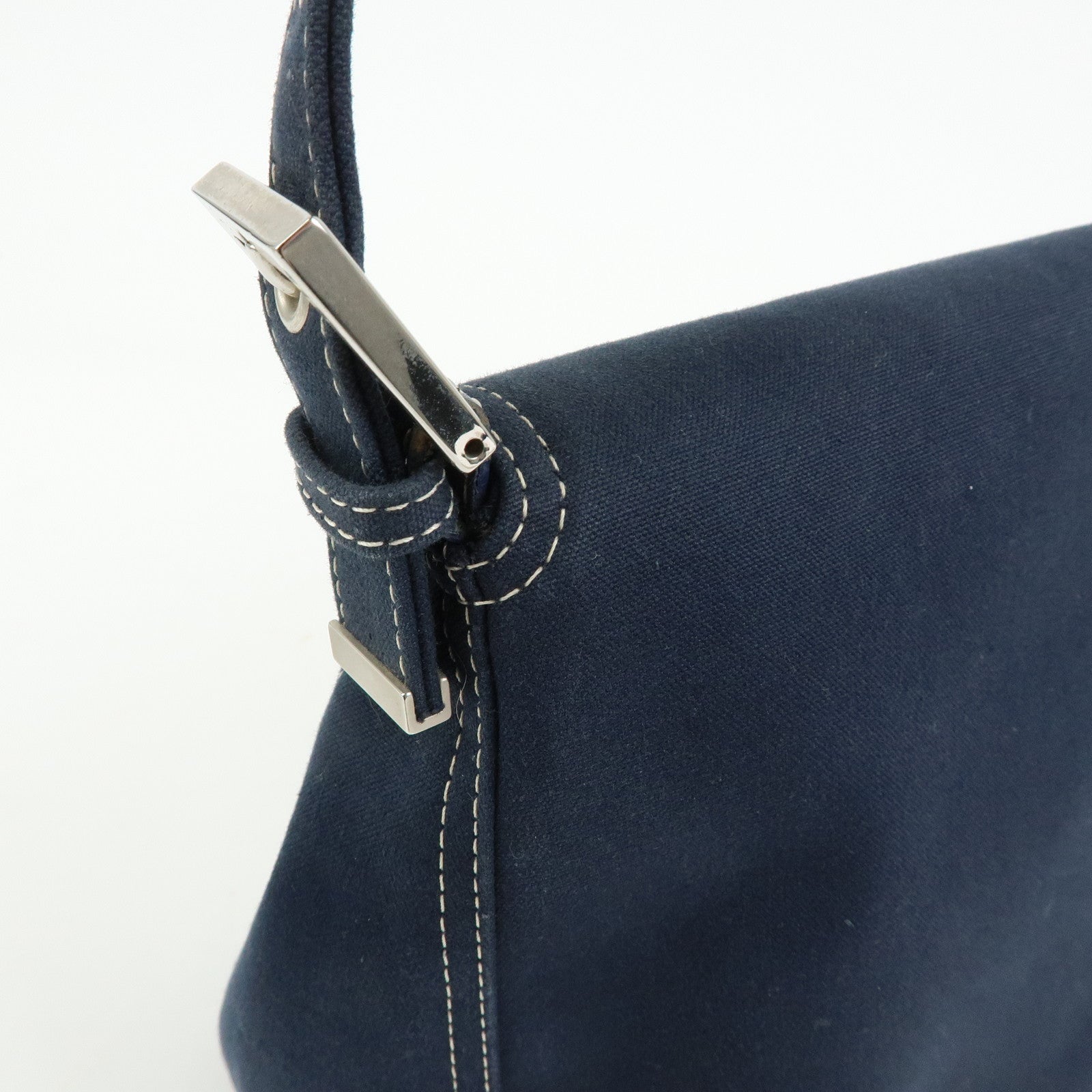 FENDI Mamma Baguette Canvas Shoulder Bag Navy 26325