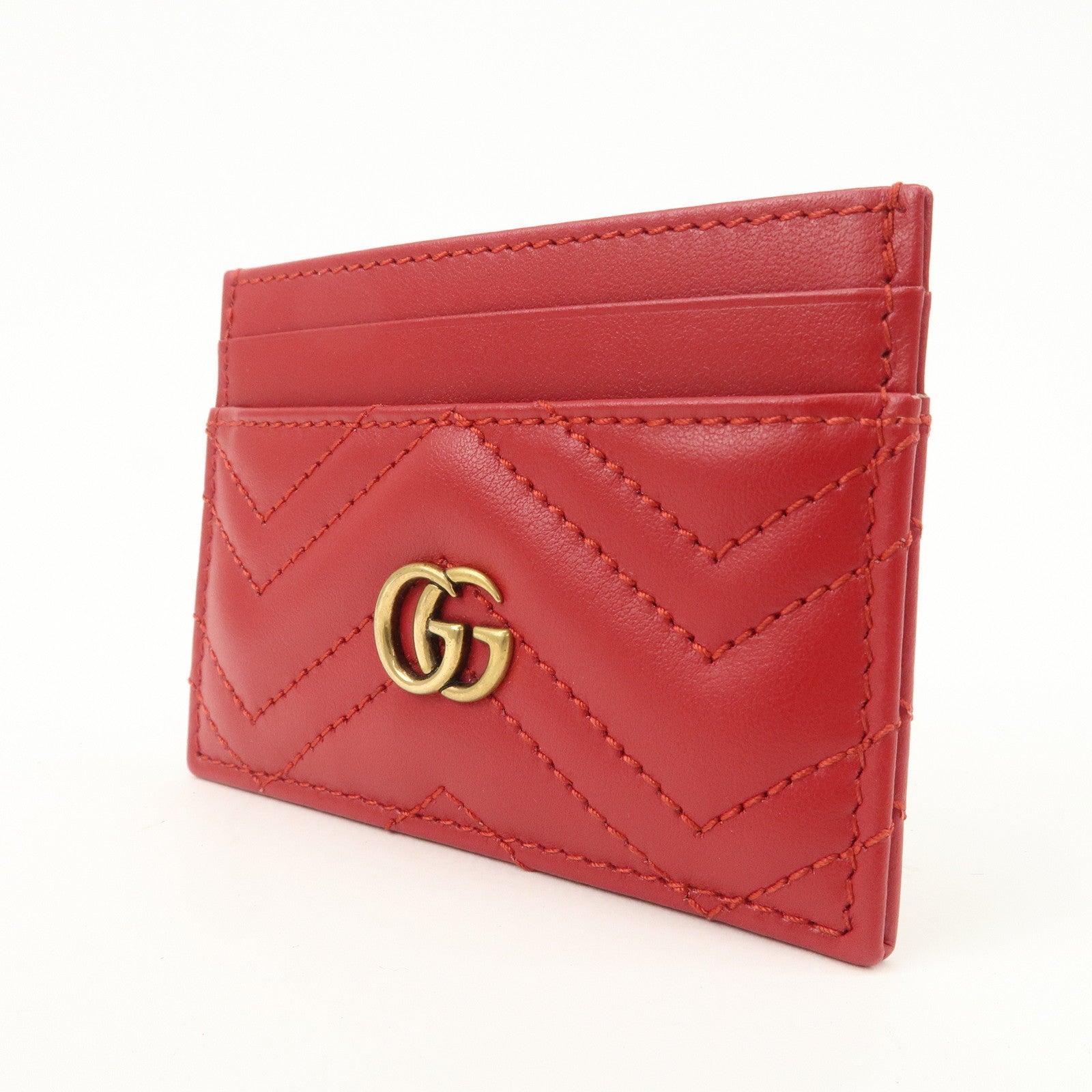 GUCCI GG Marmont Leather Card Case Red Gold Hardware 443127