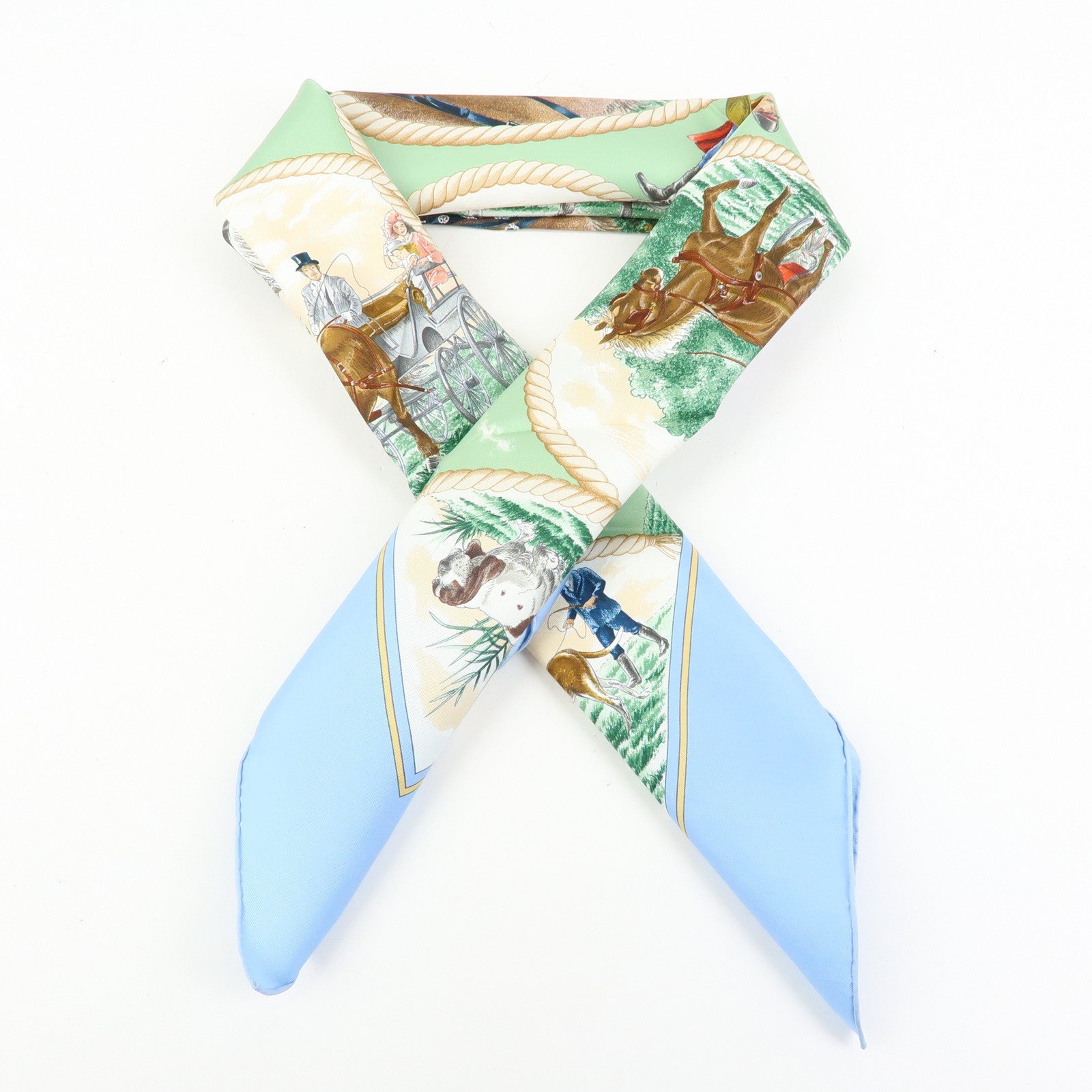 HERMES Carre 90 Silk 100% Scarf Auteuil en Mai Horse Print
