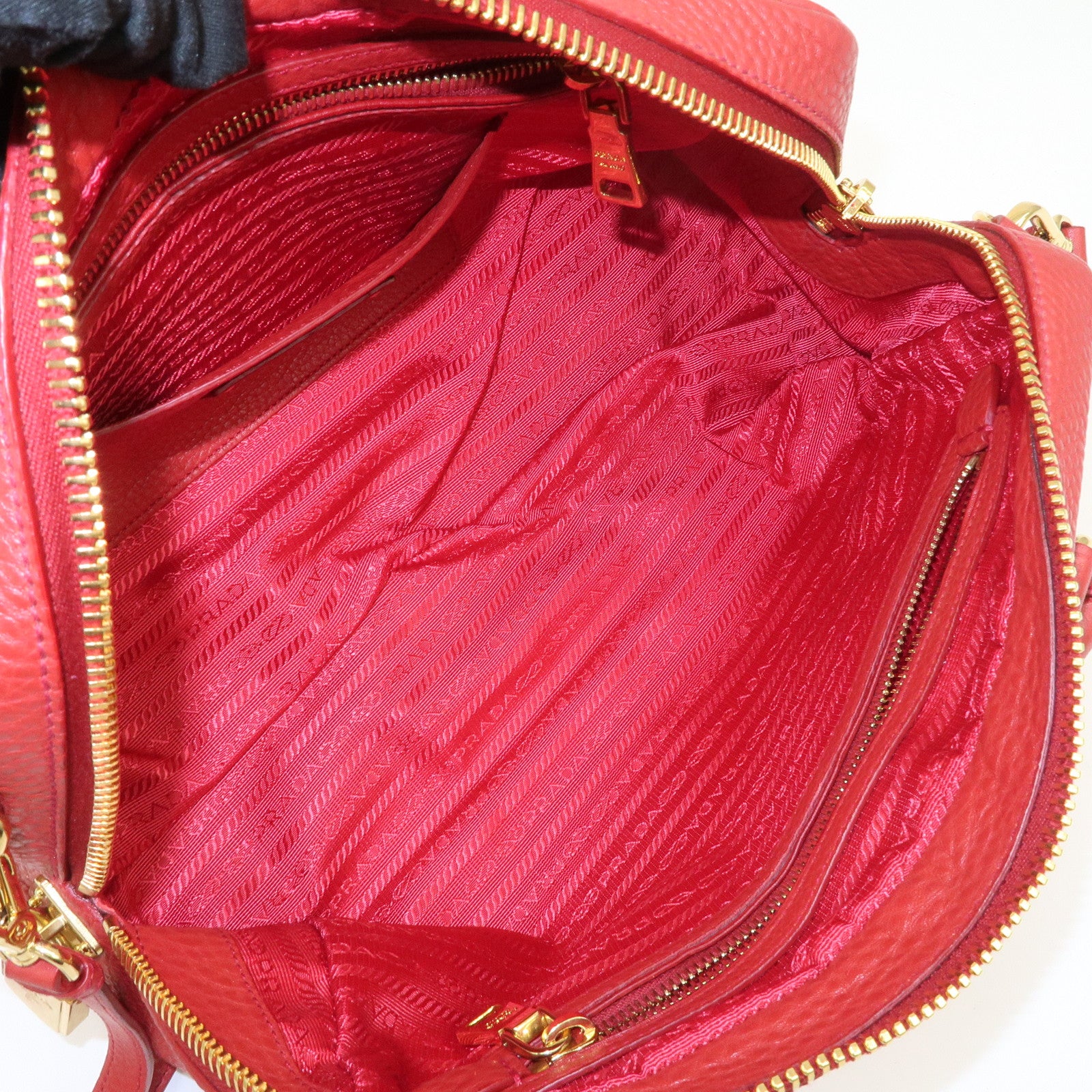 PRADA Logo Leather 2Way Bag Hand Bag Shoulder Bag Red BL0867