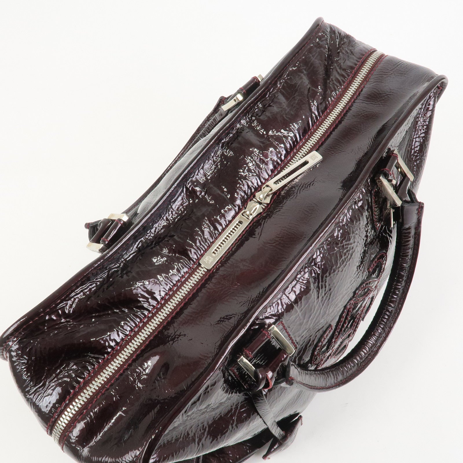 LOEWE Amazona Patent Leather Hand Bag Burgundy