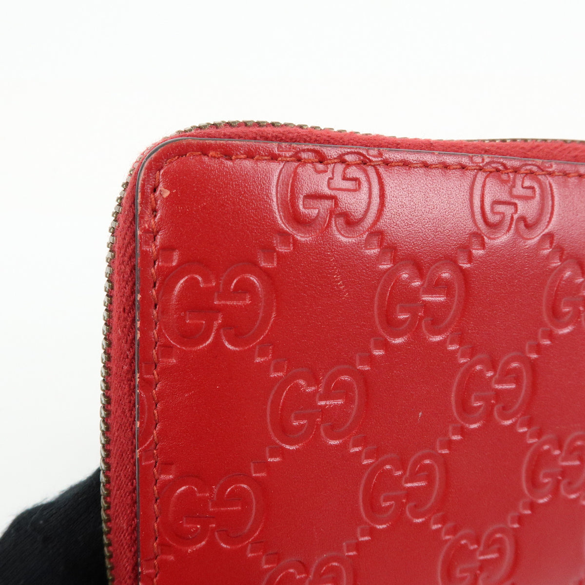 GUCCI Guccissima Leather Cherry Round Zippy Long Wallet Red 476049